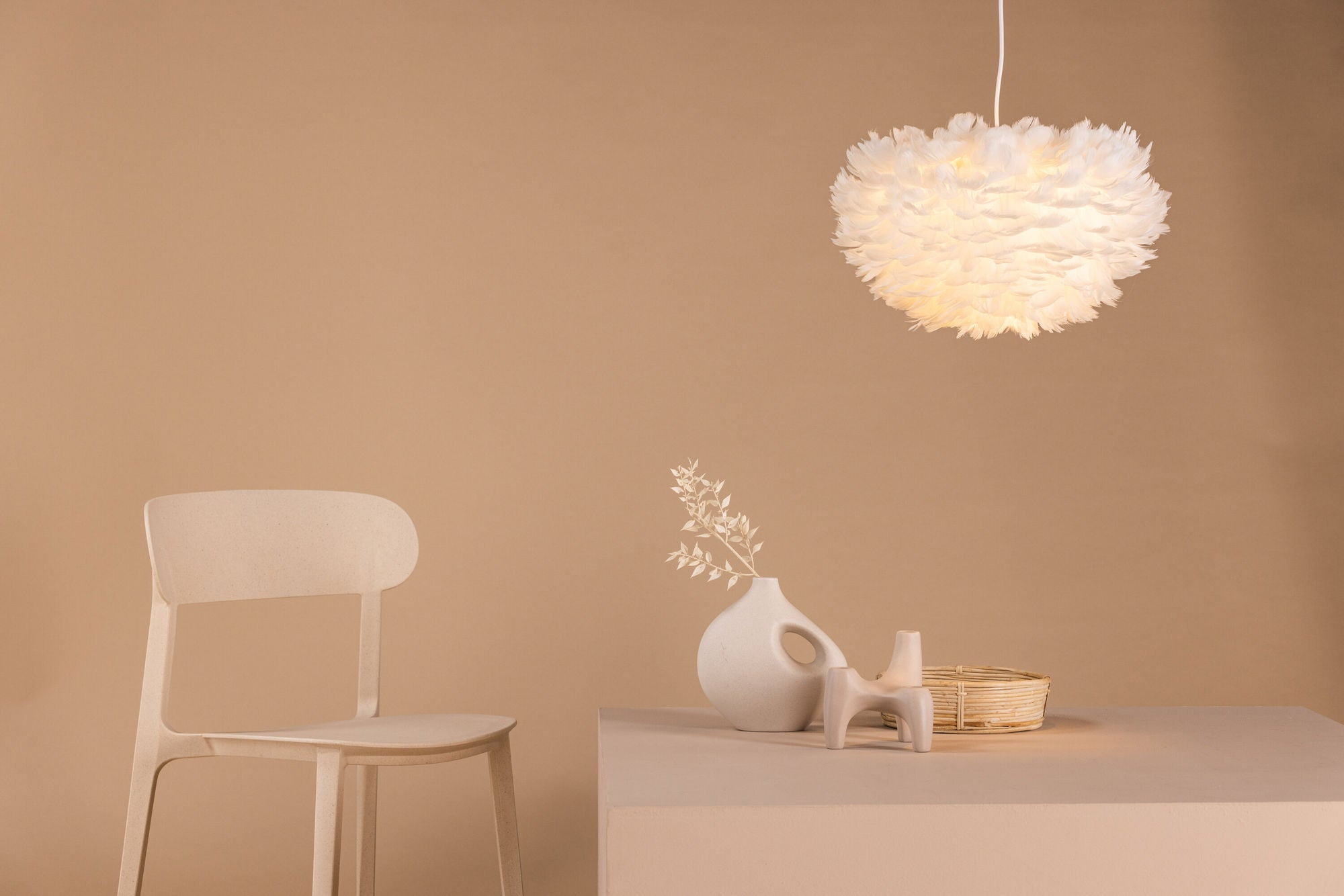 Venture Home Nicola - Medium Pendant lampe - White / White artificial feather