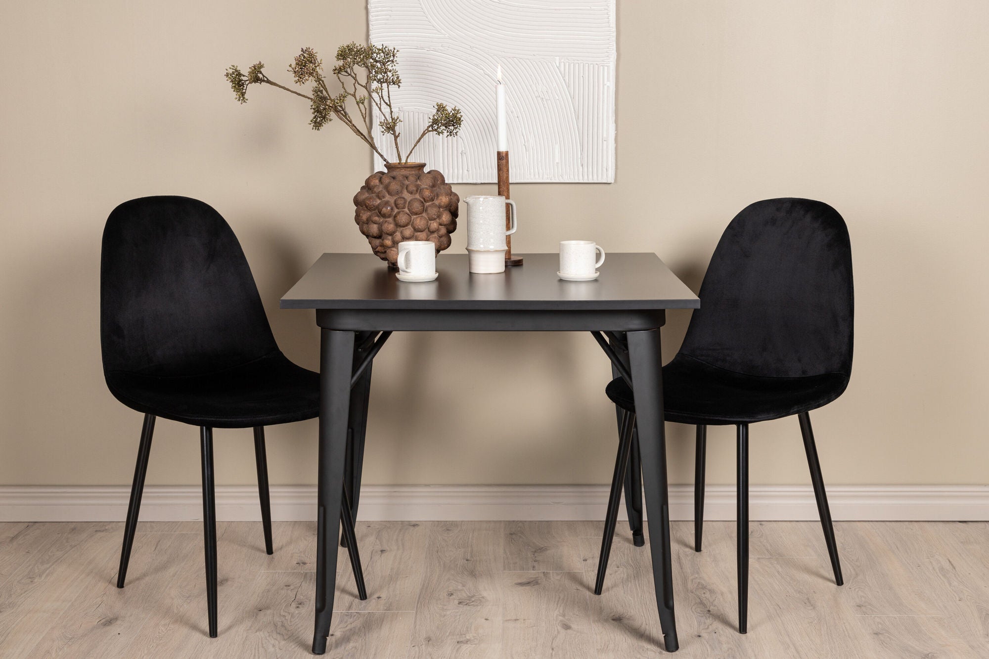 Venture Home Tempe spisebord - Black / Black MDF +Polar Spisebordsstol - Black legs / Black Velvet _2