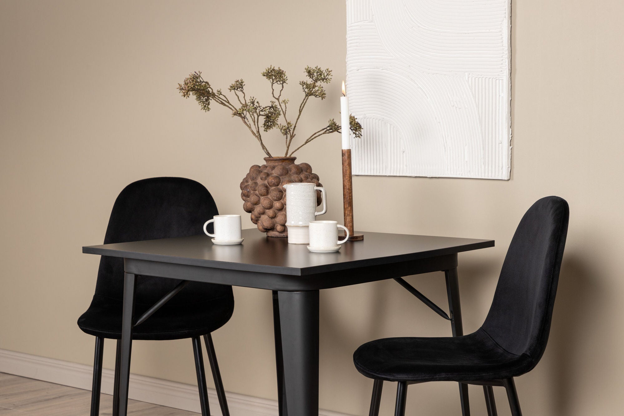Venture Home Tempe spisebord - Black / Black MDF +Polar Spisebordsstol - Black legs / Black Velvet _2