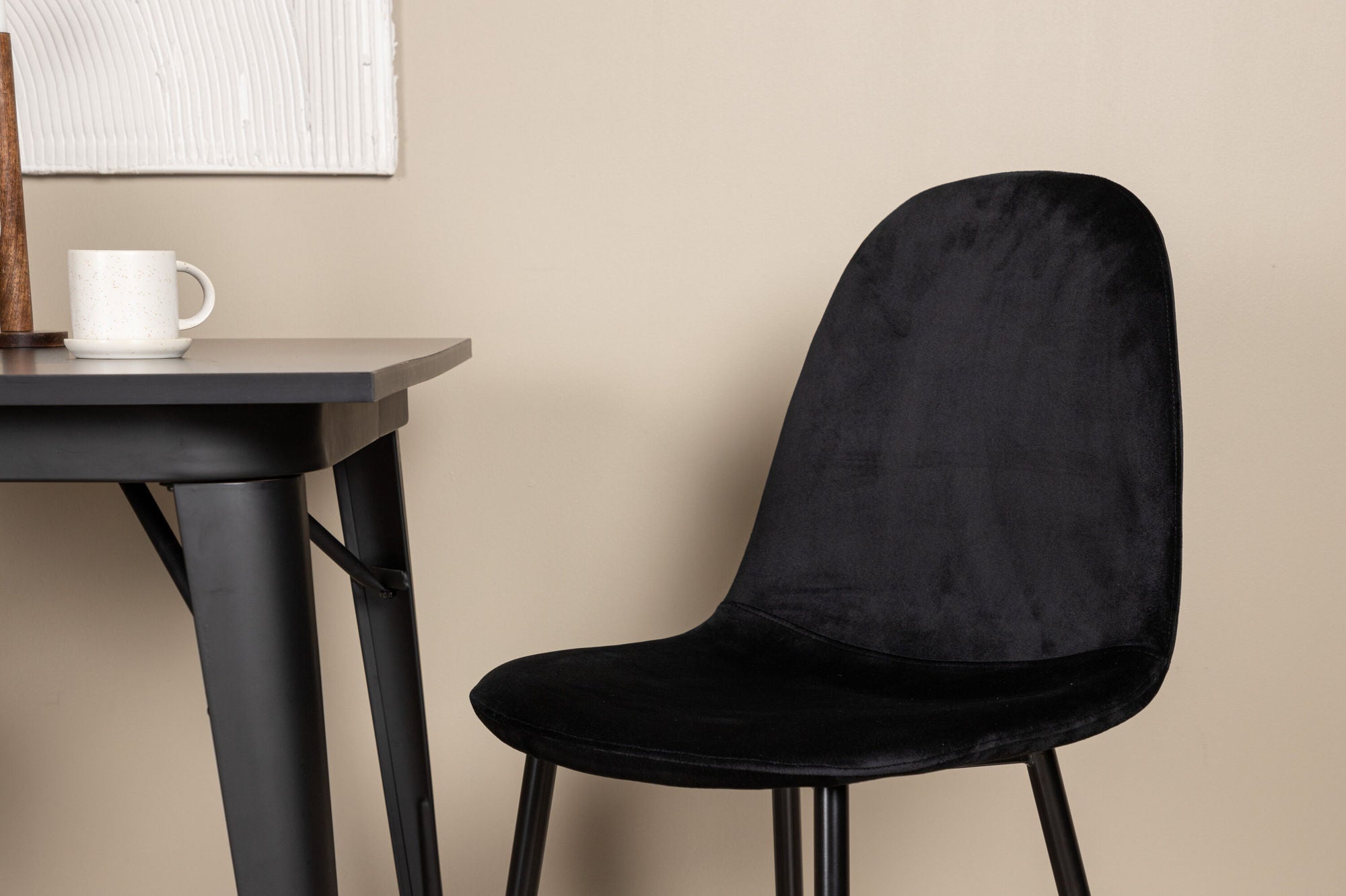 Venture Home Tempe spisebord - Black / Black MDF +Polar Spisebordsstol - Black legs / Black Velvet _2