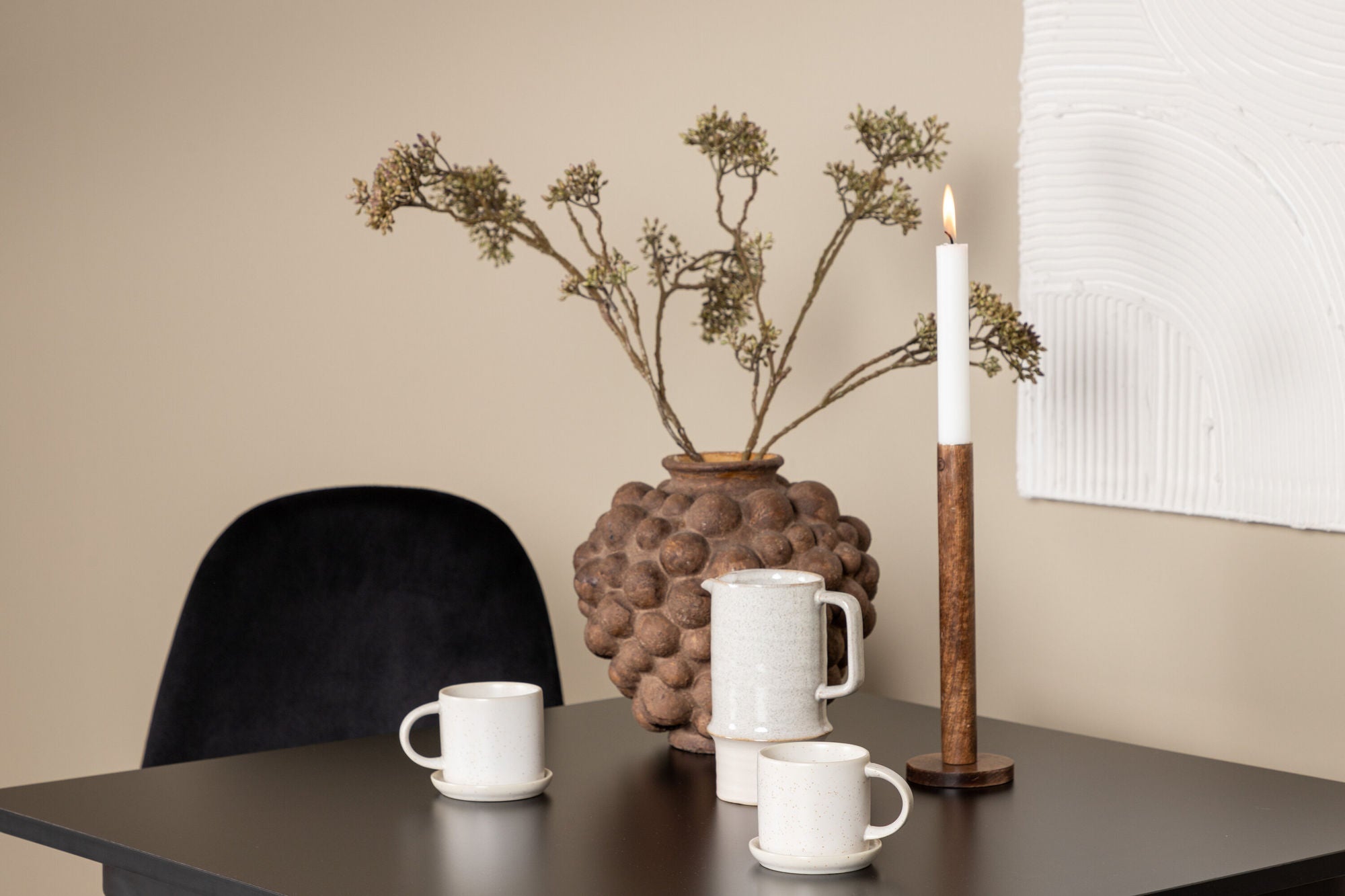 Venture Home Tempe spisebord - Black / Black MDF +Polar Spisebordsstol - Black legs / Black Velvet _2