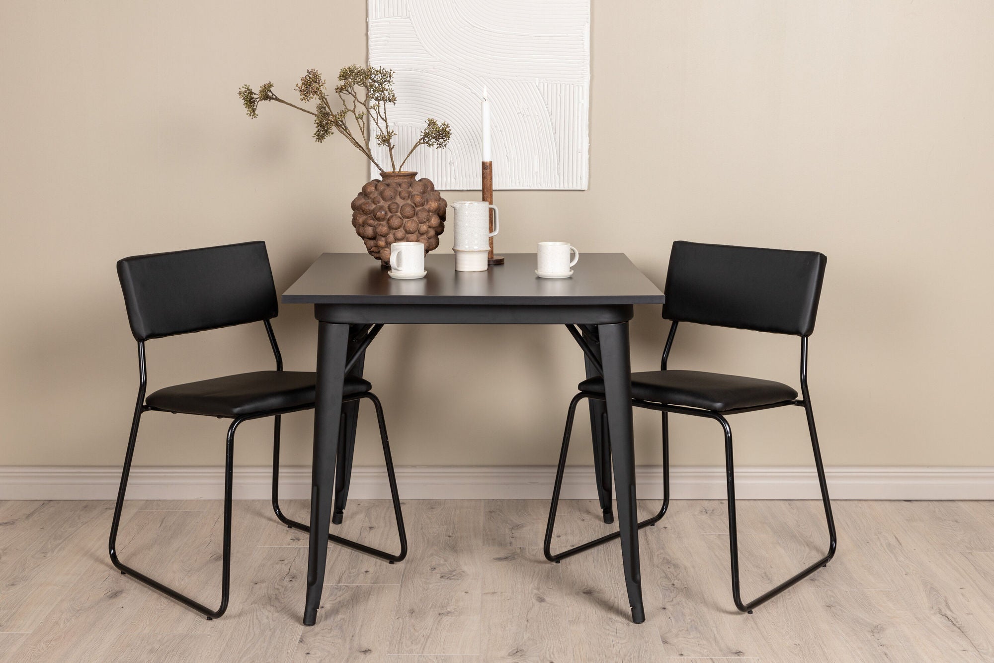 Venture Home Tempe spisebord - Black / Black MDF +Kenth stol - Black / Black PU _2