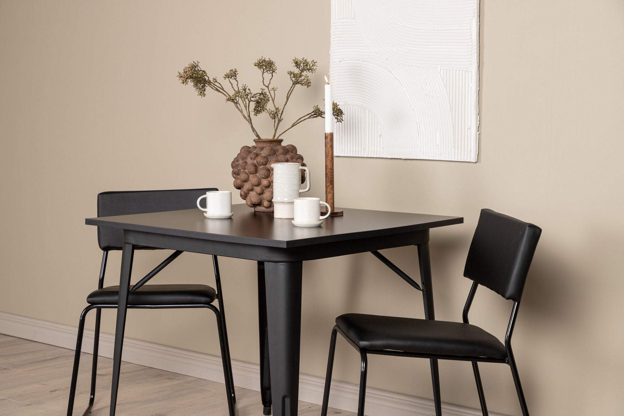 Venture Home Tempe spisebord - Black / Black MDF +Kenth stol - Black / Black PU _2