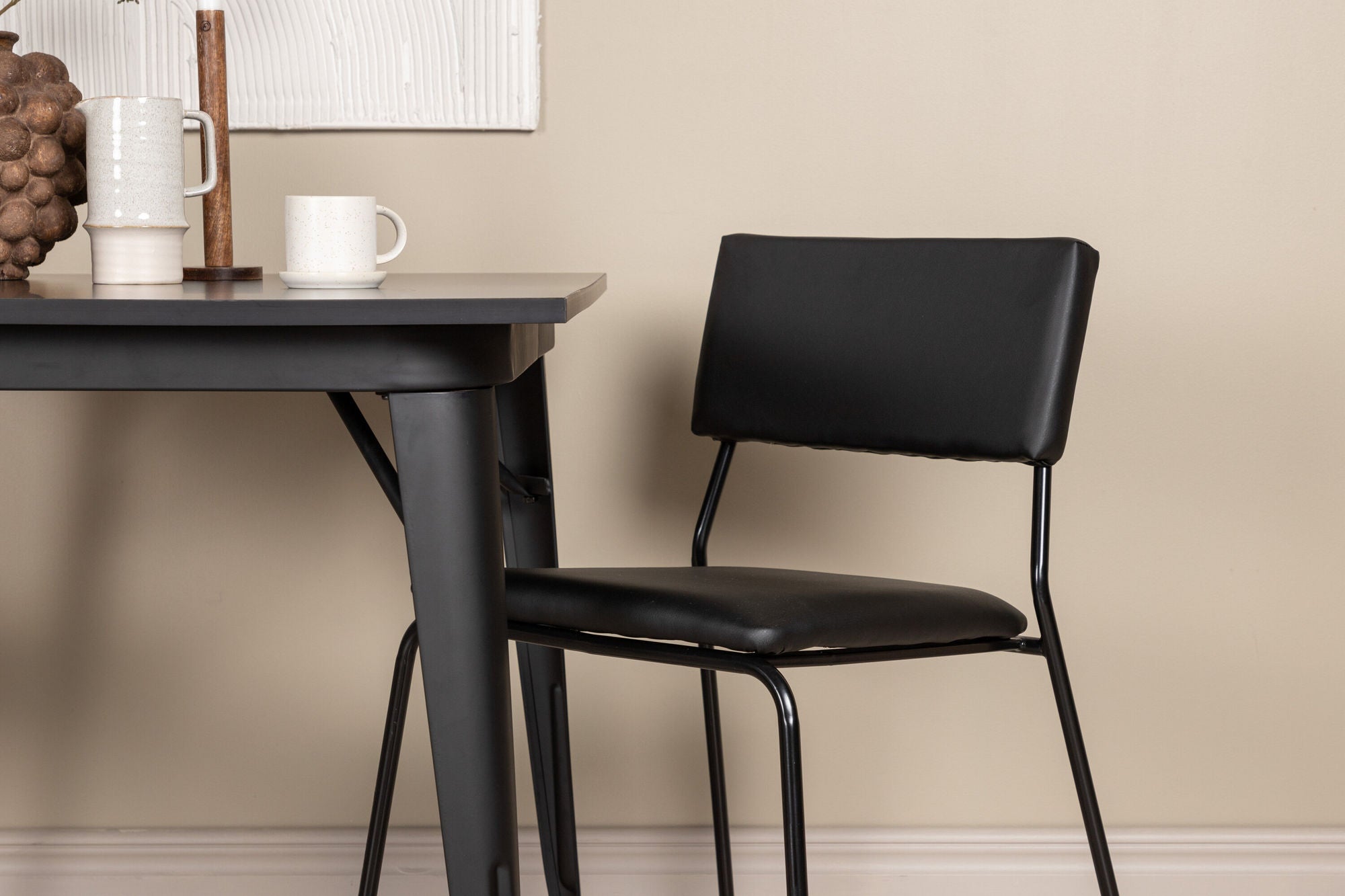 Venture Home Tempe spisebord - Black / Black MDF +Kenth stol - Black / Black PU _2