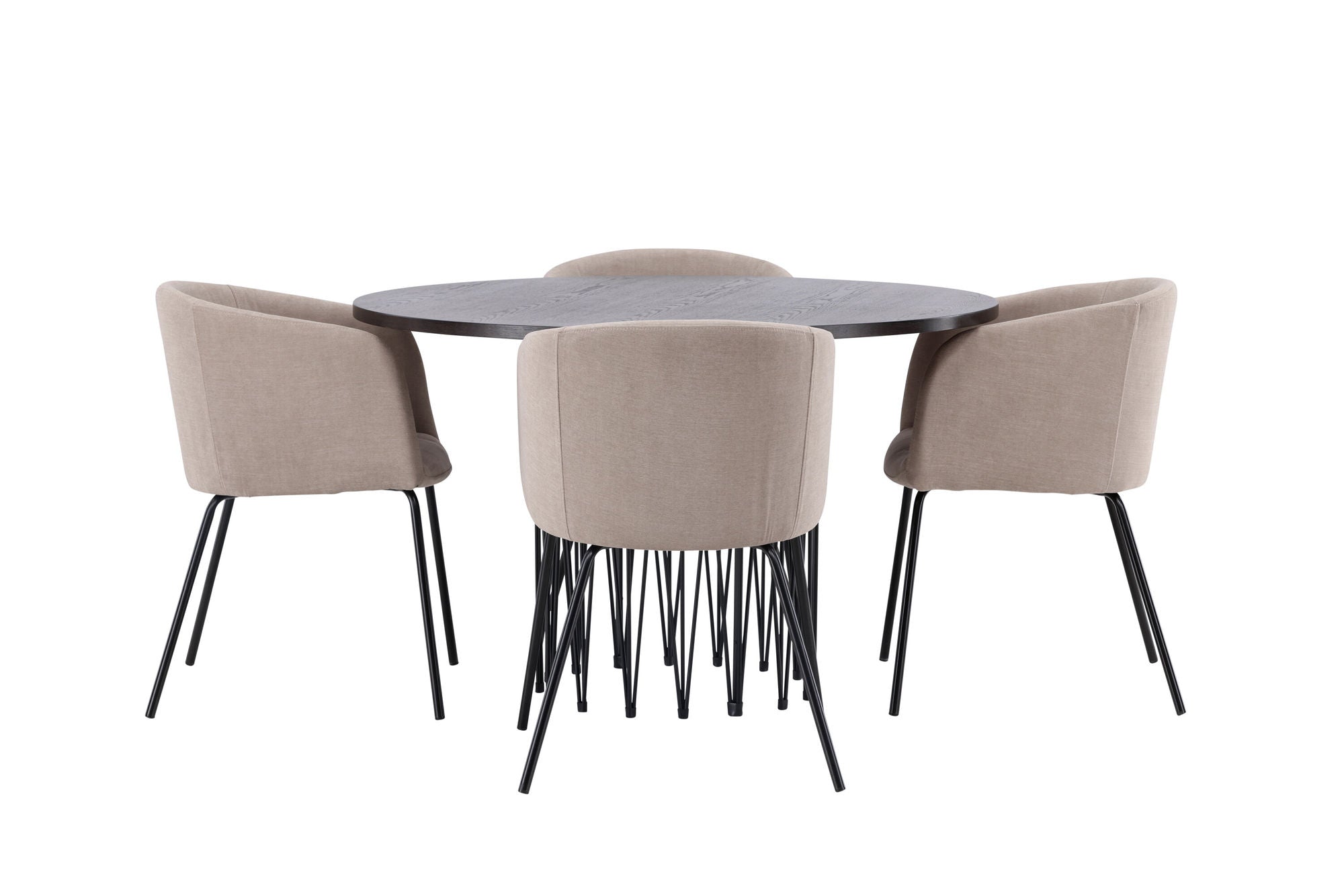 Venture Home Stone round spisebord - Black / Mocca Veneer +Berit stol - Black / Beige Fabric (Polyester linen ) _4