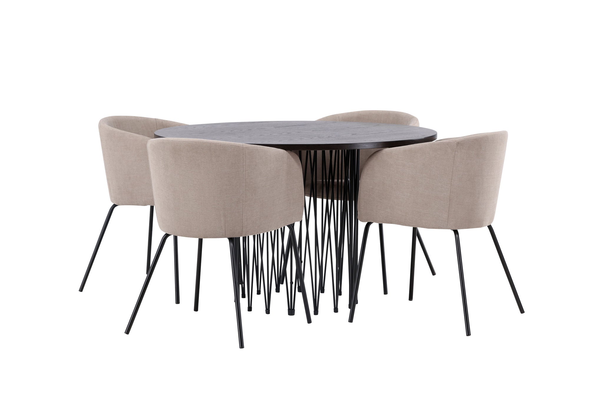 Venture Home Stone round spisebord - Black / Mocca Veneer +Berit stol - Black / Beige Fabric (Polyester linen ) _4