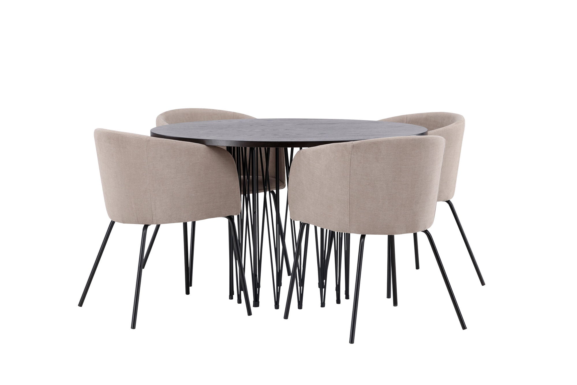 Venture Home Stone round spisebord - Black / Mocca Veneer +Berit stol - Black / Beige Fabric (Polyester linen ) _4