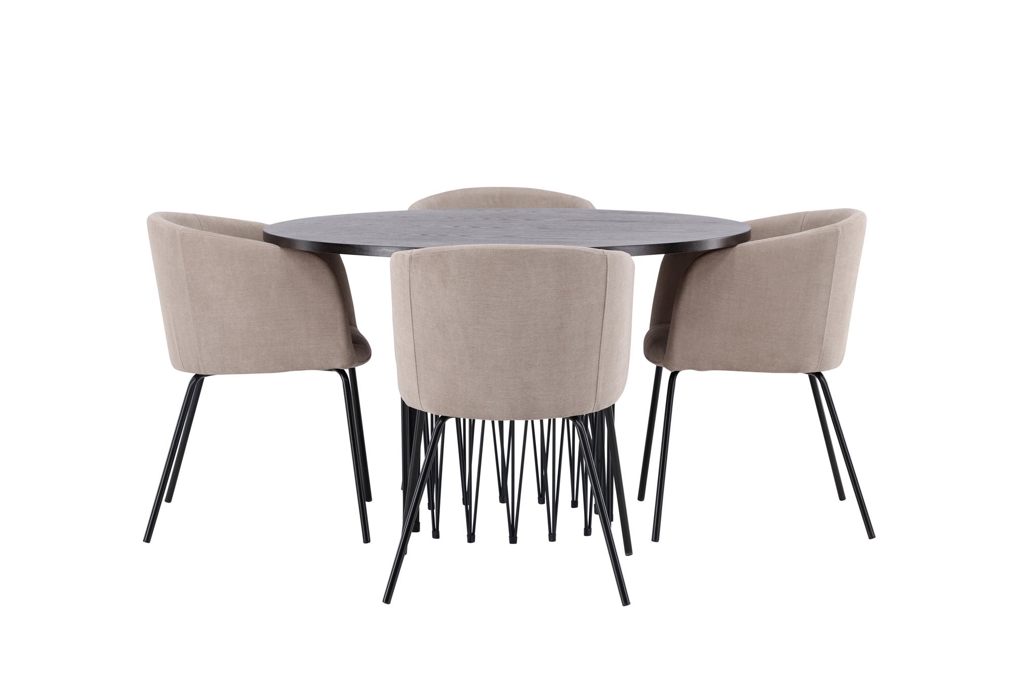 Venture Home Stone round spisebord - Black / Mocca Veneer +Berit stol - Black / Beige Fabric (Polyester linen ) _4