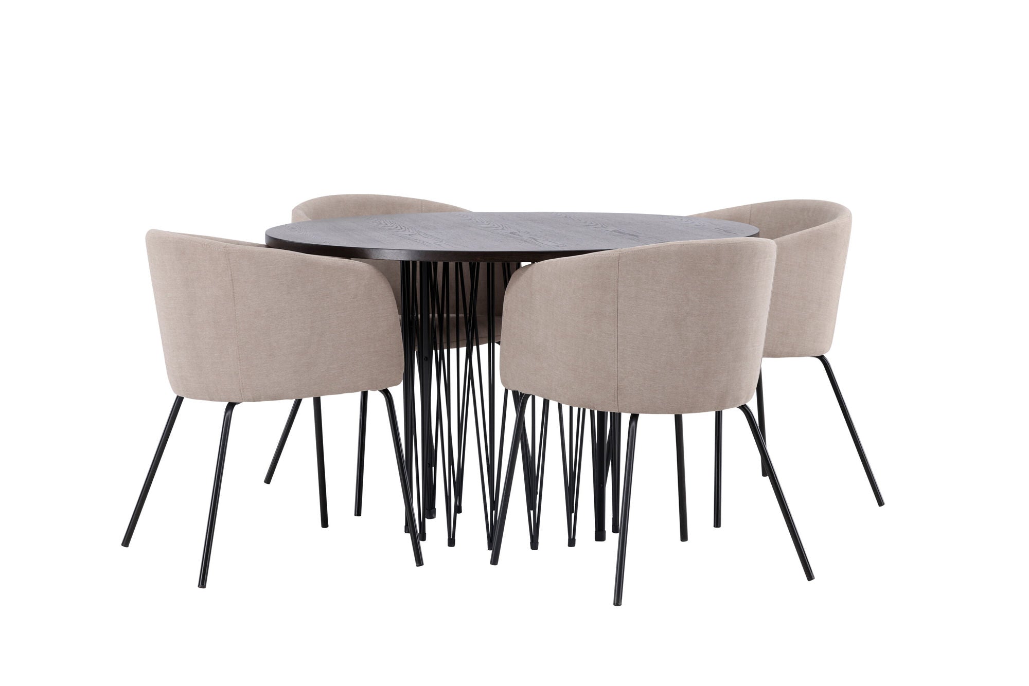 Venture Home Stone round spisebord - Black / Mocca Veneer +Berit stol - Black / Beige Fabric (Polyester linen ) _4