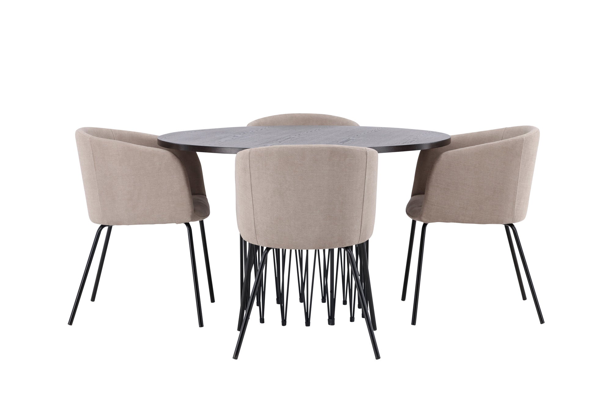 Venture Home Stone round spisebord - Black / Mocca Veneer +Berit stol - Black / Beige Fabric (Polyester linen ) _4