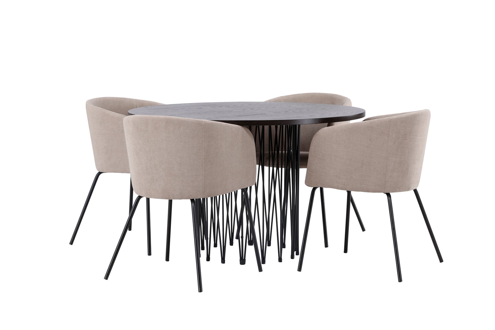 Venture Home Stone round spisebord - Black / Mocca Veneer +Berit stol - Black / Beige Fabric (Polyester linen ) _4
