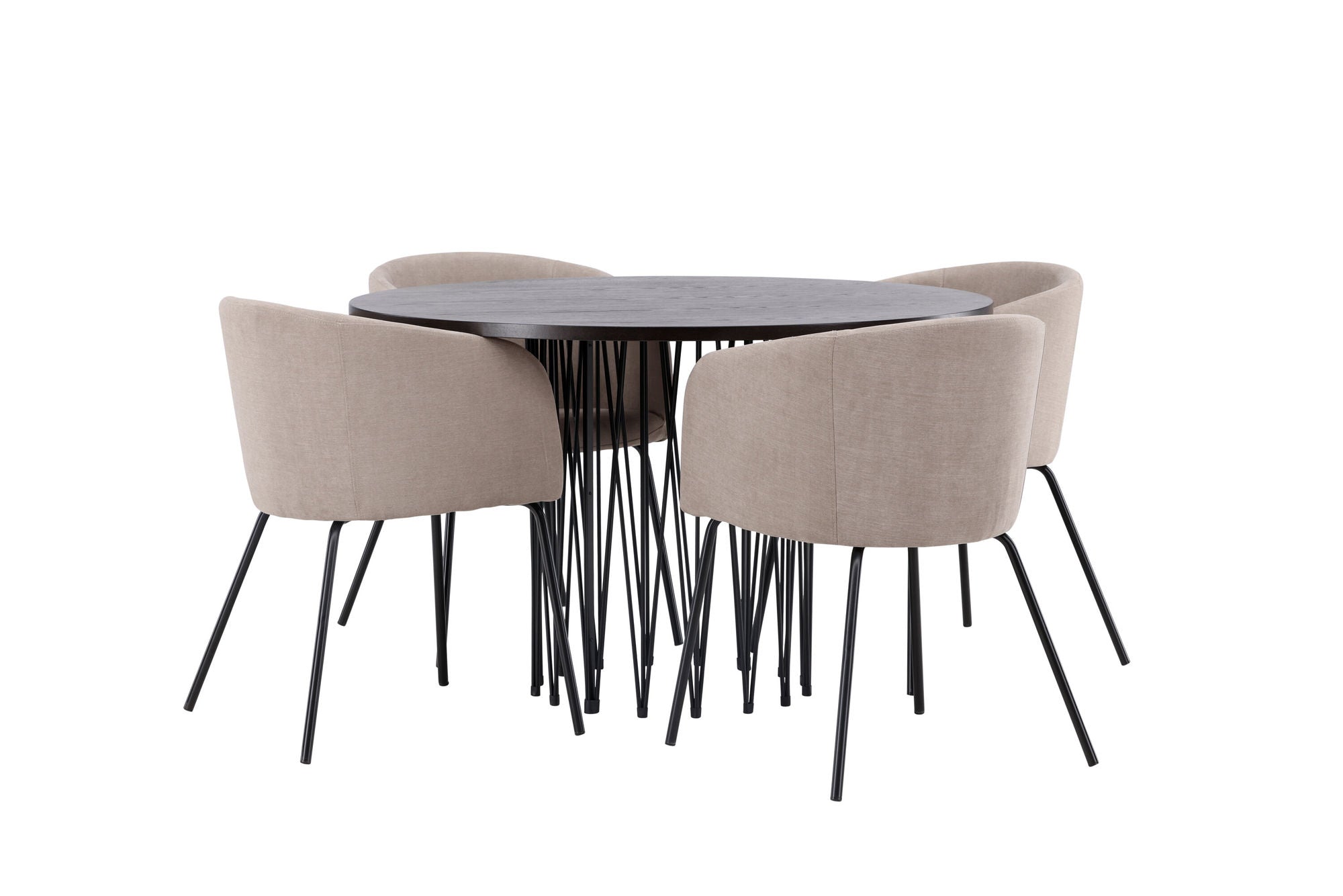 Venture Home Stone round spisebord - Black / Mocca Veneer +Berit stol - Black / Beige Fabric (Polyester linen ) _4
