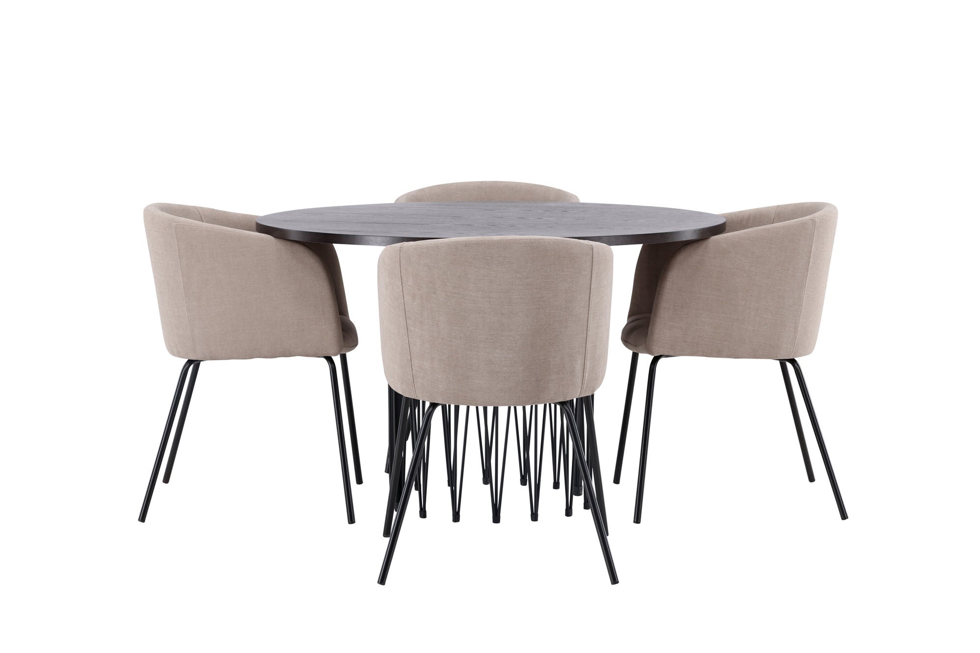 Venture Home Stone round spisebord - Black / Mocca Veneer +Berit stol - Black / Beige Fabric (Polyester linen ) _4