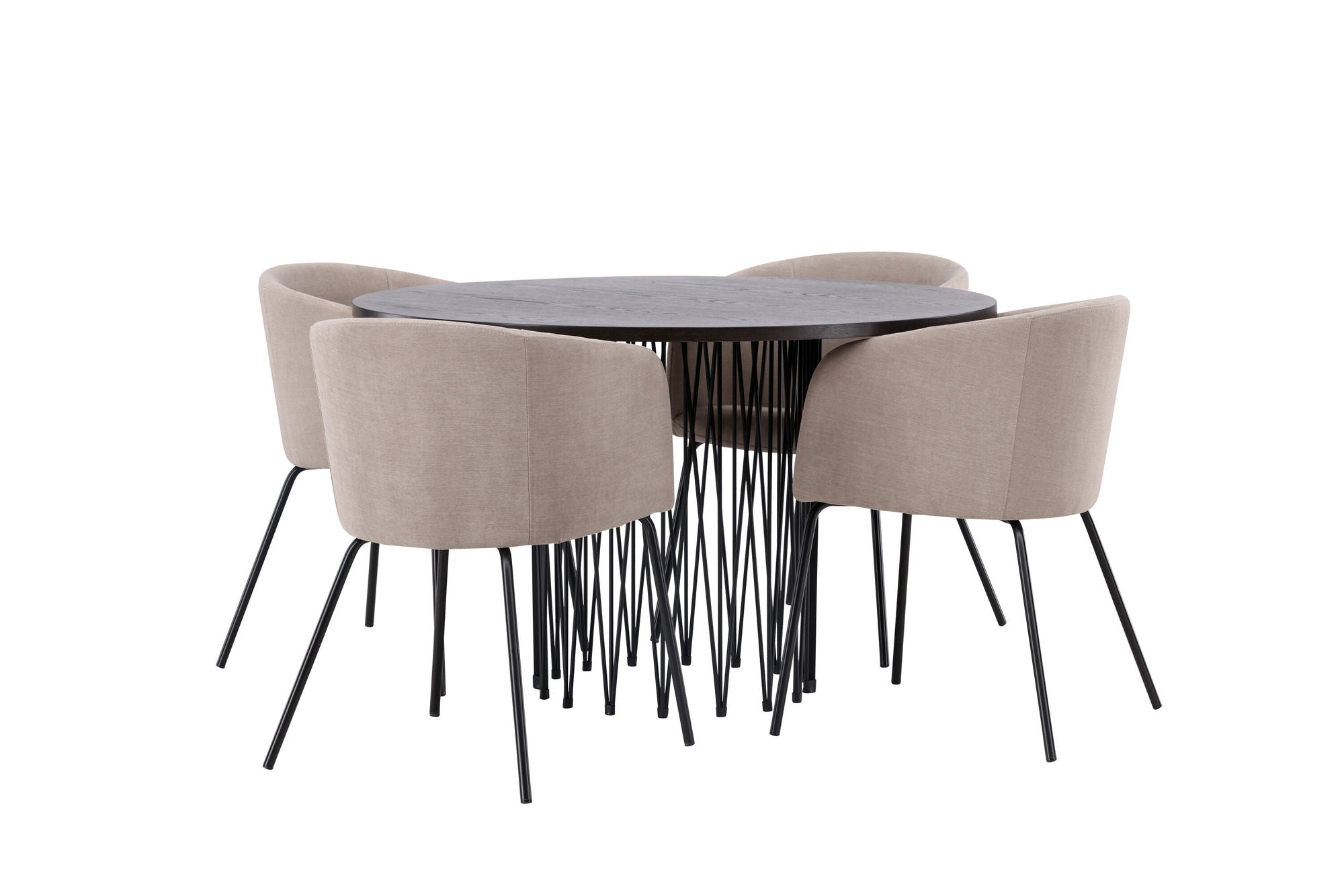 Venture Home Stone round spisebord - Black / Mocca Veneer +Berit stol - Black / Beige Fabric (Polyester linen ) _4