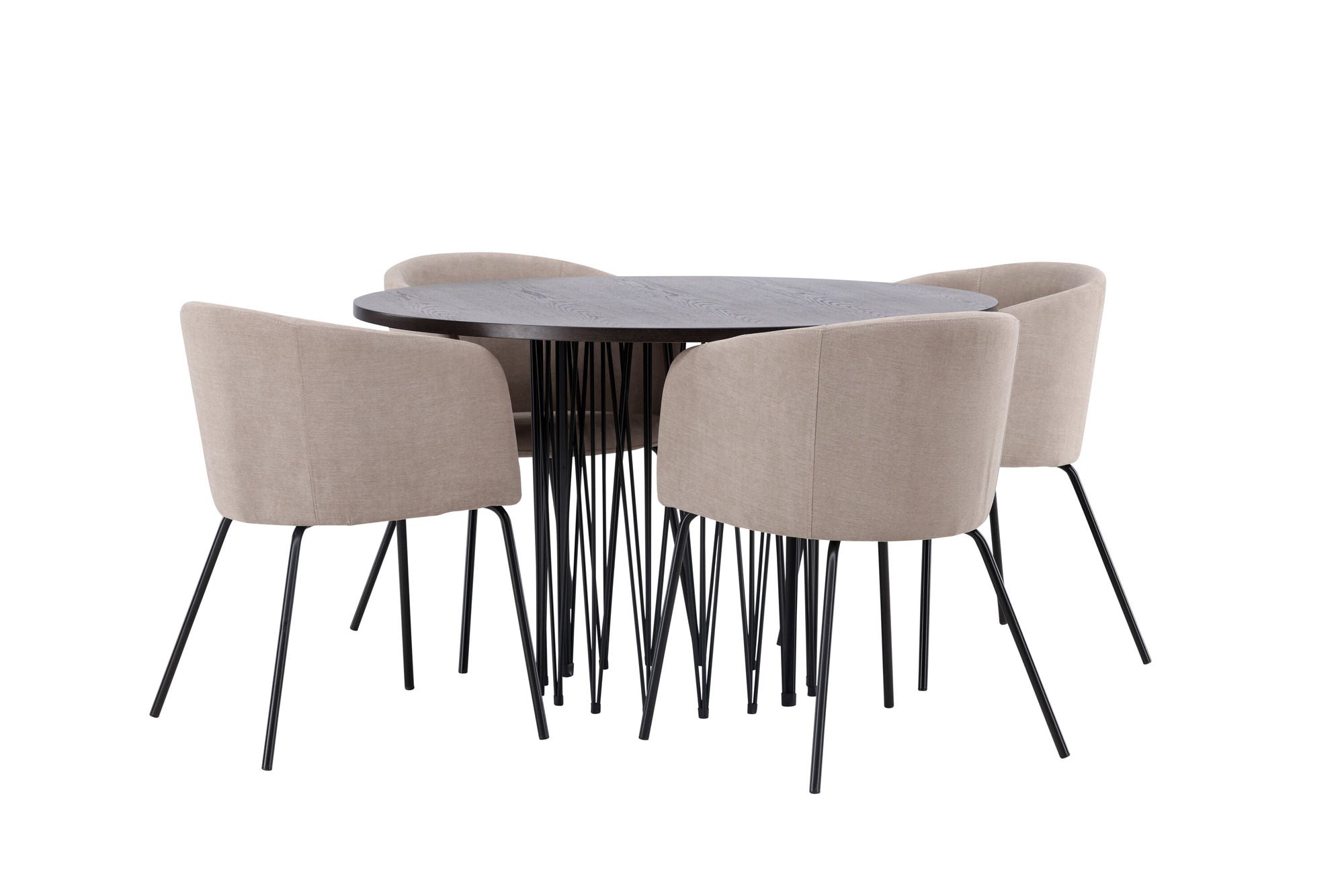 Venture Home Stone round spisebord - Black / Mocca Veneer +Berit stol - Black / Beige Fabric (Polyester linen ) _4