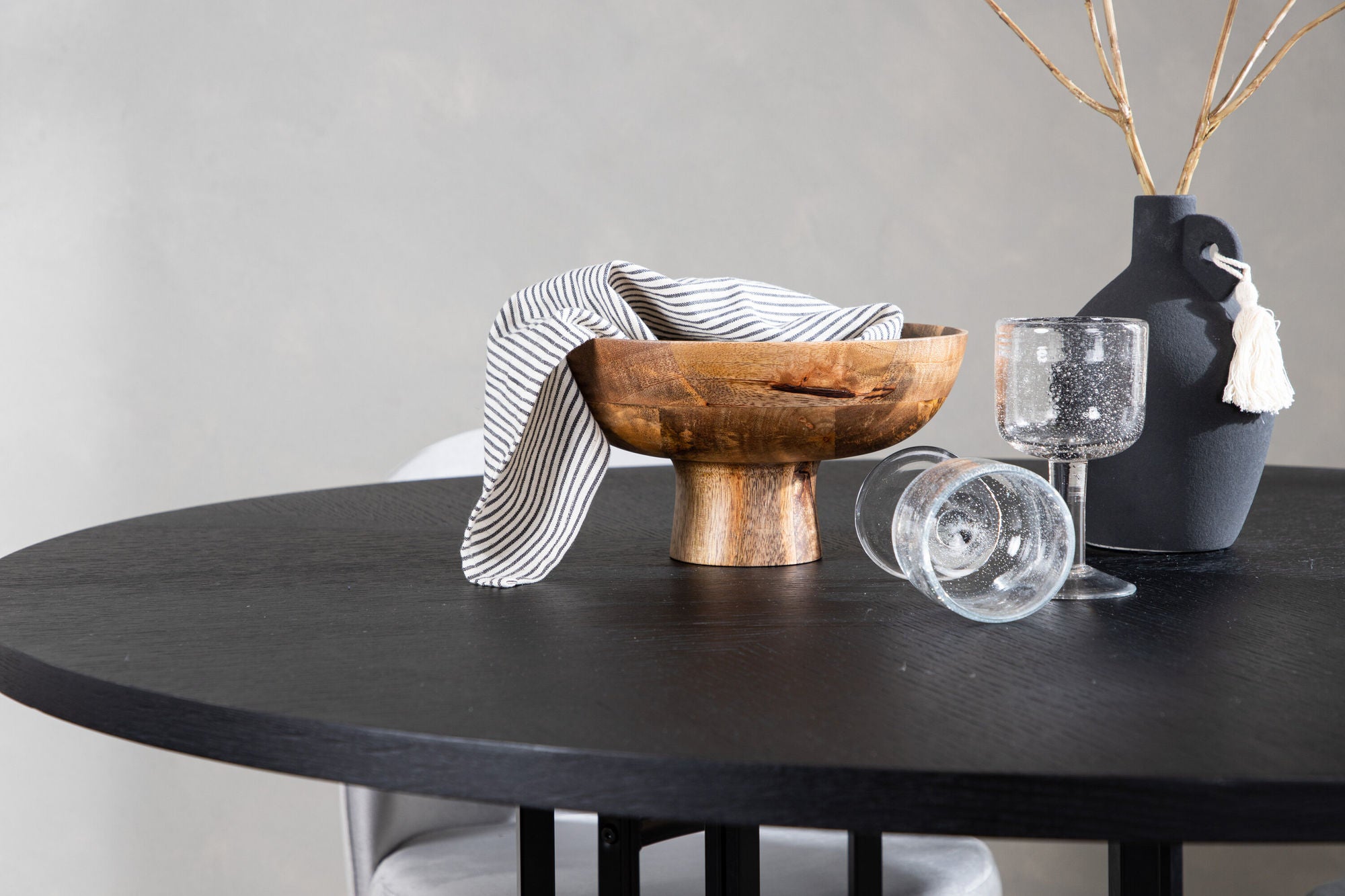 Venture Home Copenhagen spisebord - Black / Black Veneer +Velvet Spisebordsstol - Light Grey / Black _4