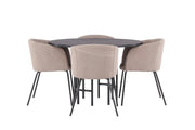 Venture Home Copenhagen spisebord - Black / Black Veneer +Berit stol - Black / Beige Fabric (Polyester linen ) _4