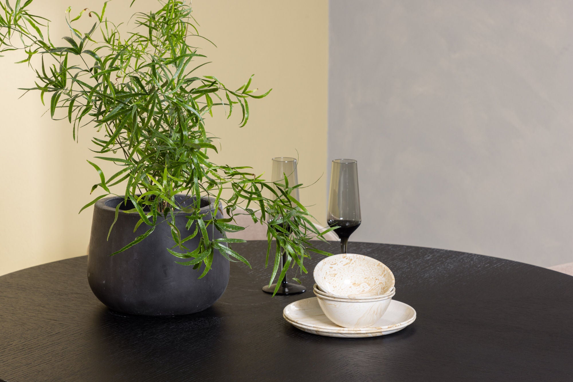 Venture Home Copenhagen spisebord - Black / Black Veneer +Berit stol - Black / Beige Fabric (Polyester linen ) _4