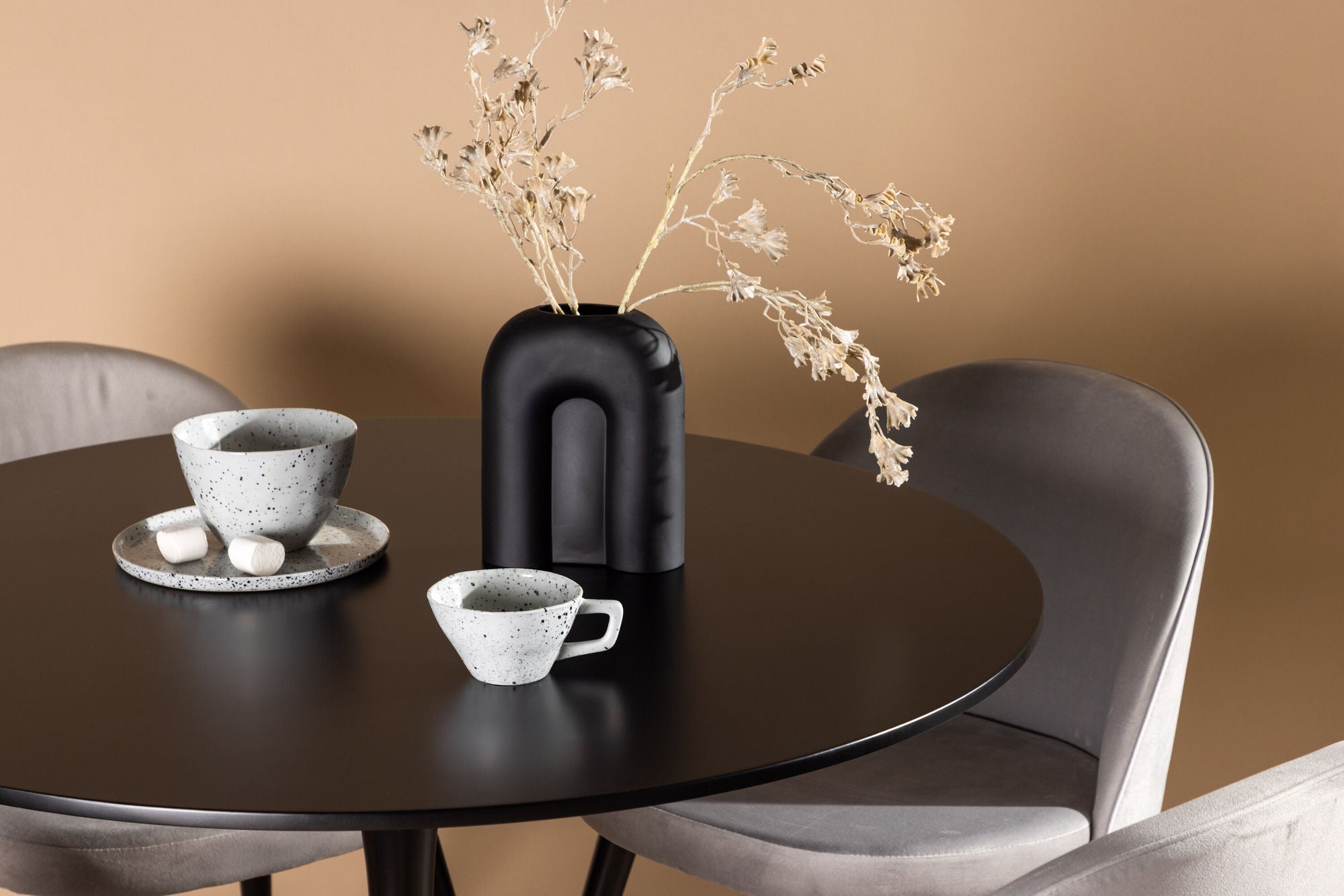 Venture Home Glade spisebord - Black / Black MDF +Velvet Spisebordsstol - Light Grey / Black _4