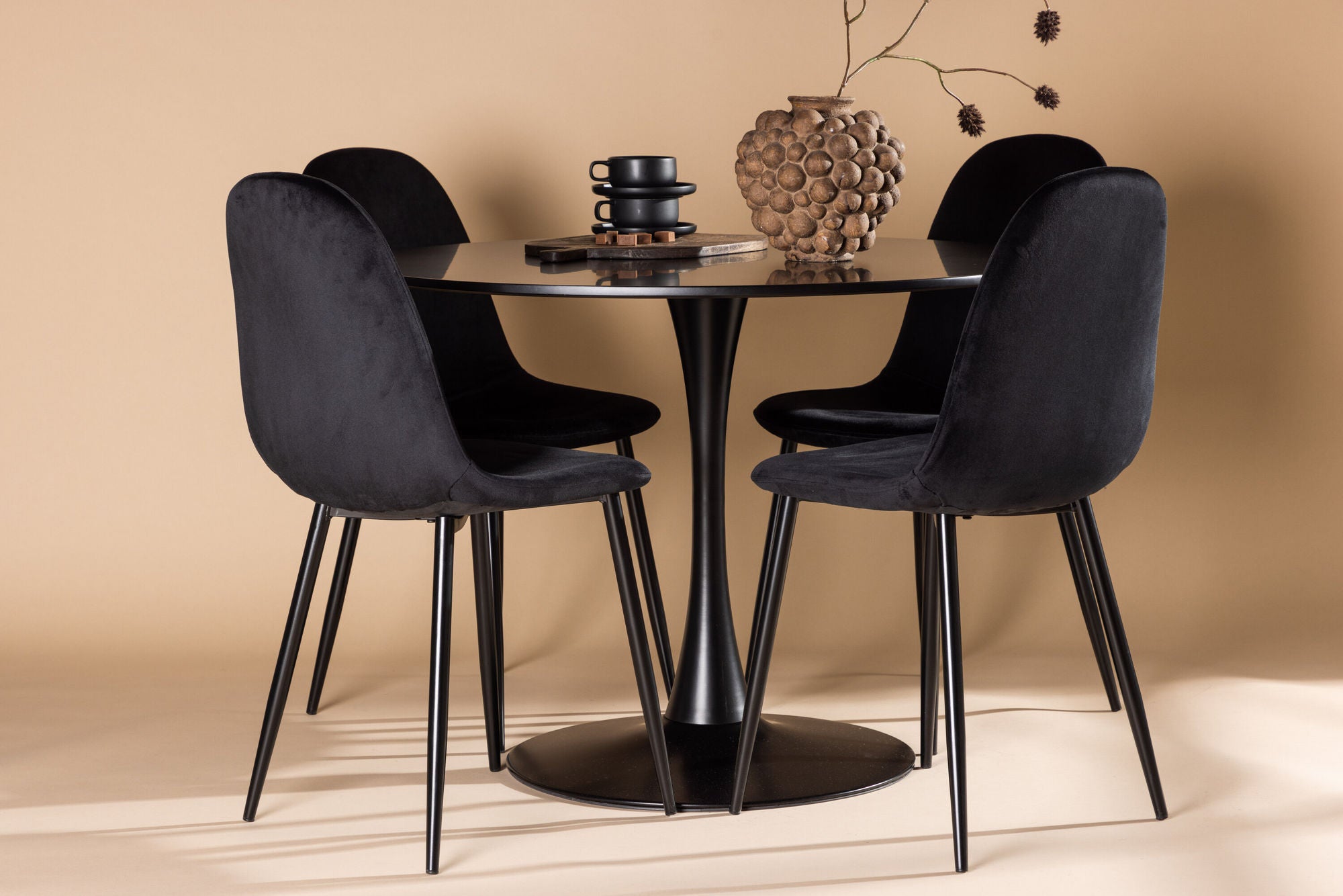 Venture Home Glade spisebord - Black / Black MDF +Polar Spisebordsstol - Black legs / Black Velvet _4