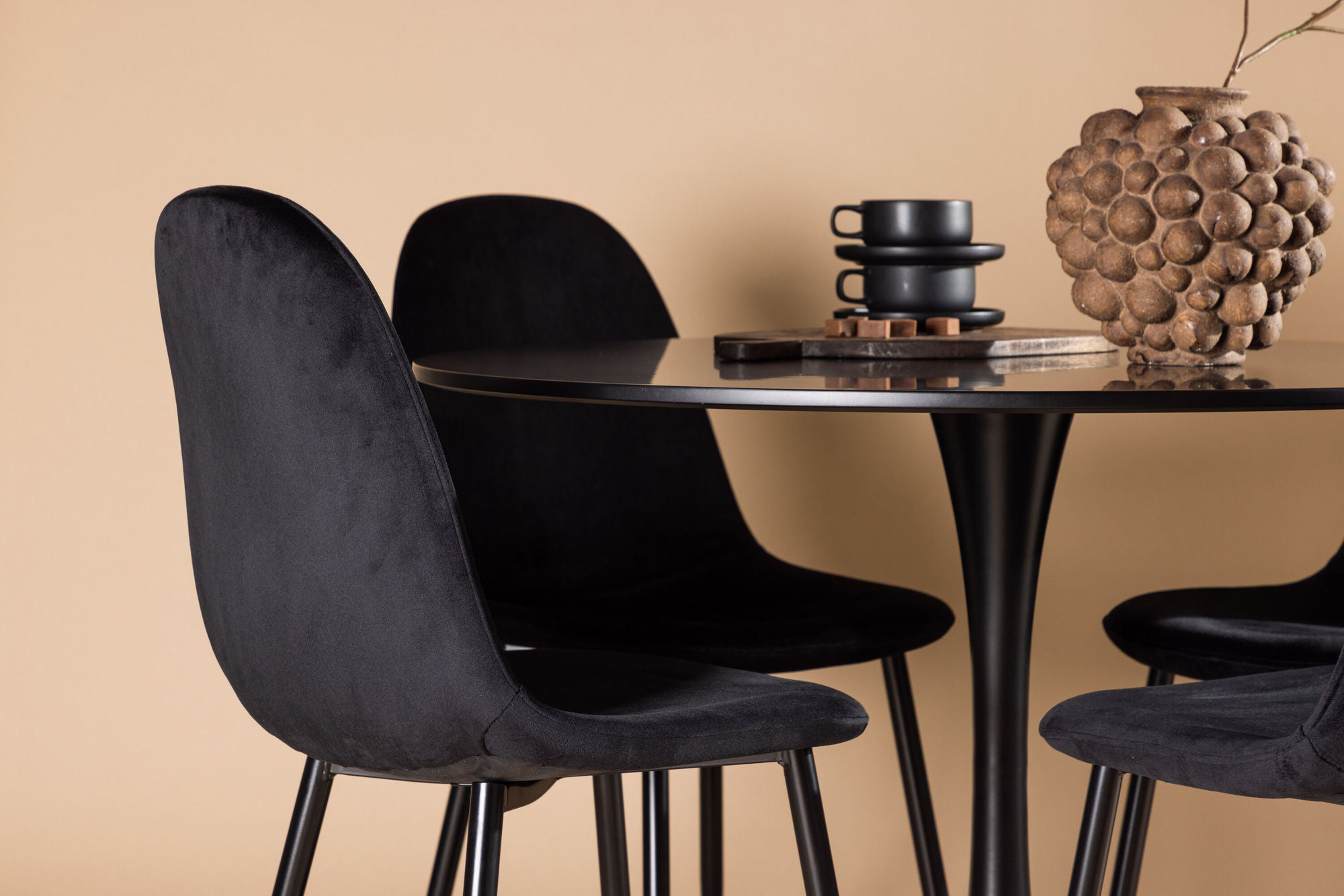 Venture Home Glade spisebord - Black / Black MDF +Polar Spisebordsstol - Black legs / Black Velvet _4