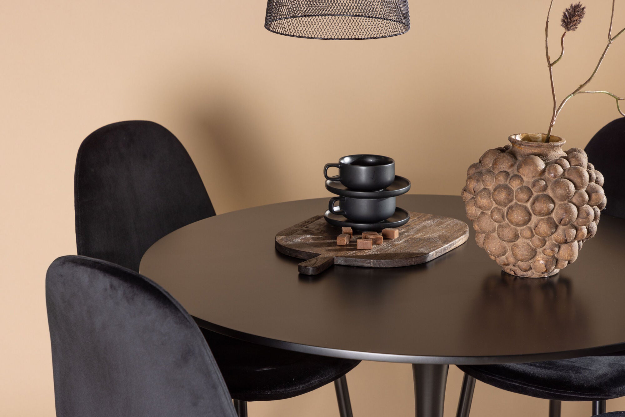 Venture Home Glade spisebord - Black / Black MDF +Polar Spisebordsstol - Black legs / Black Velvet _4