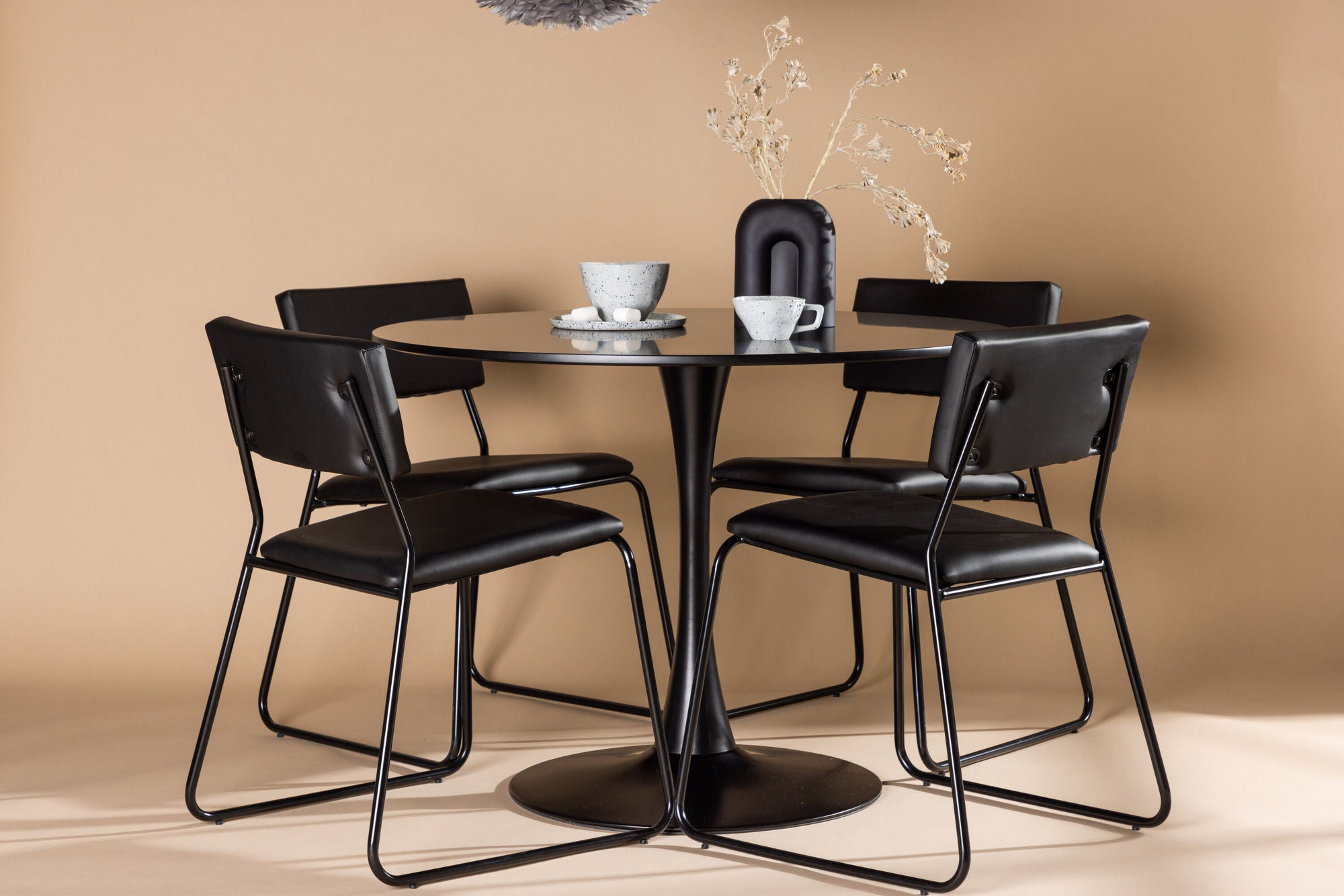 Venture Home Glade spisebord - Black / Black MDF +Kenth stol - Black / Black PU _4