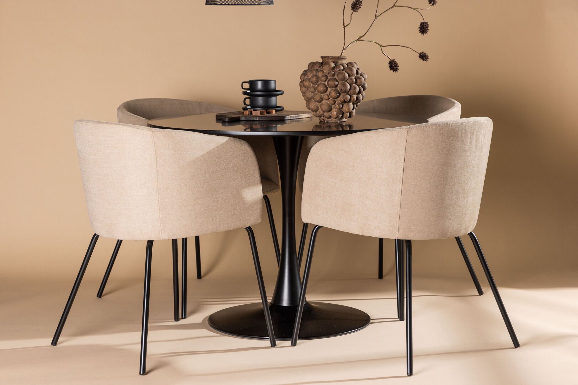 Venture Home Glade spisebord - Black / Black MDF +Berit stol - Black / Beige Fabric (Polyester linen ) _4