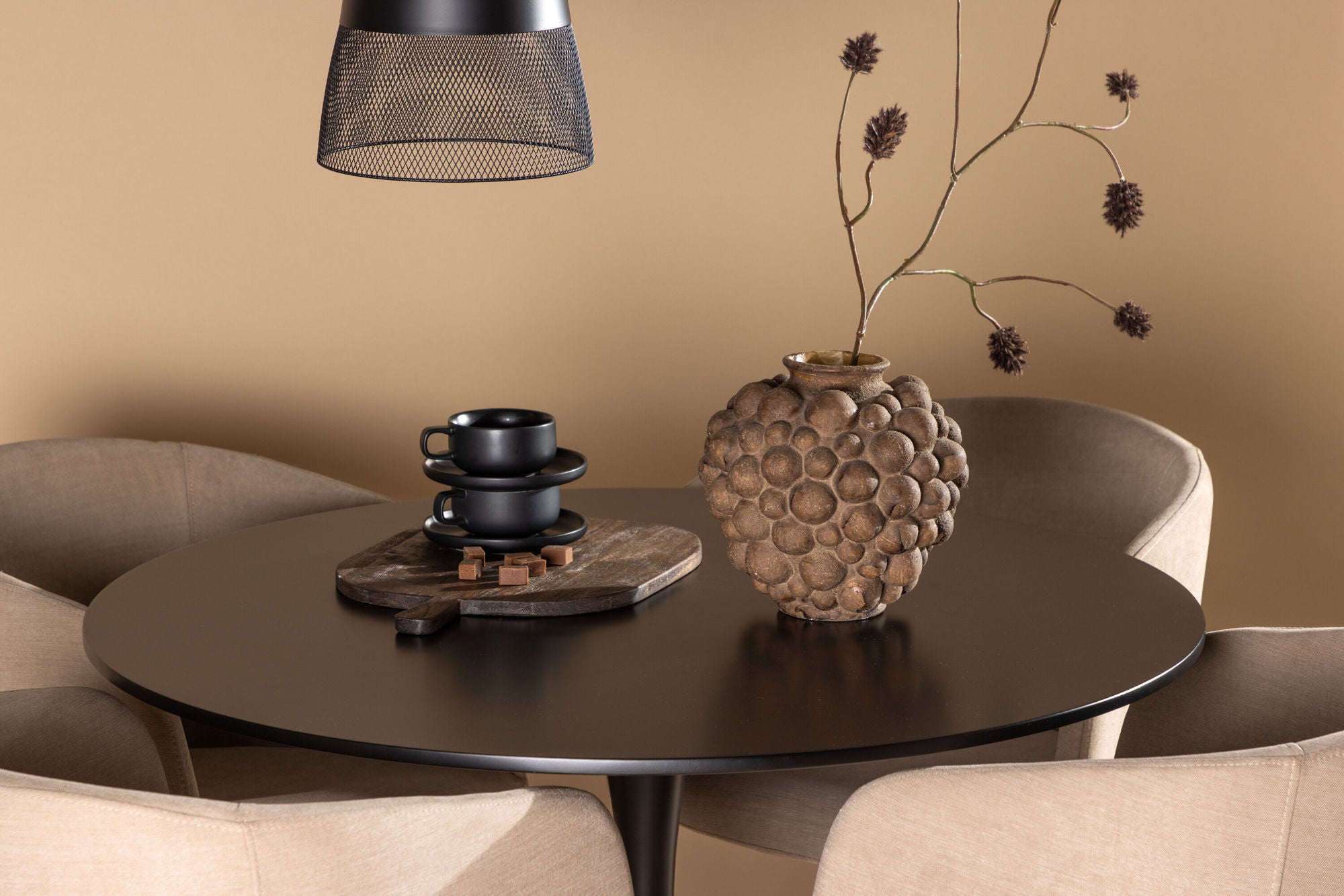 Venture Home Glade spisebord - Black / Black MDF +Berit stol - Black / Beige Fabric (Polyester linen ) _4