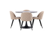 Venture Home Glade spisebord - Black / Black MDF +Velvet Stitches stol - Black / Beige Fabric (Polyester linen ) _4