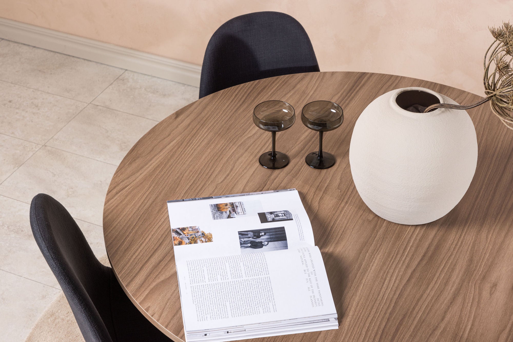 Venture Home Durango spisebord - Black / Walnut MDF +Polar Spisebordsstol - Black Legs - Black Fabric _4