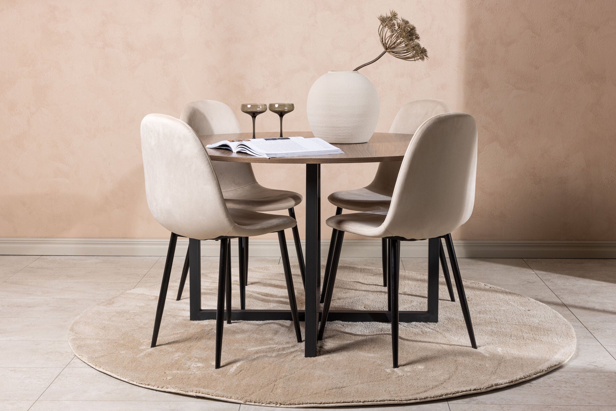Venture Home Durango spisebord - Black / Walnut MDF +Polar Spisebordsstol - Black legs / Beige Velvet _4