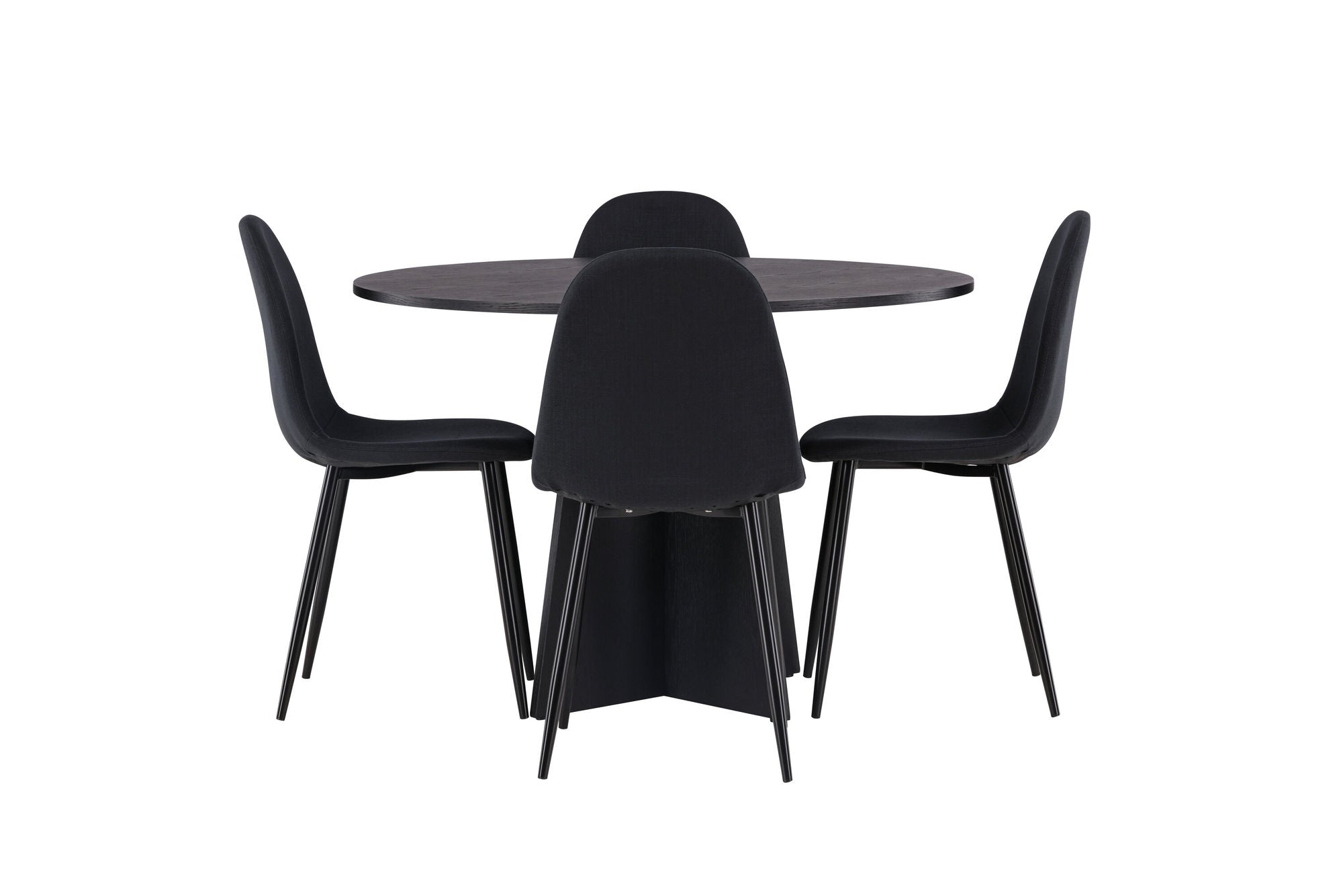 Venture Home Bootcut rund spisebord - Black / Black Fanéer +Polar Spisebordsstol - Black Legs - Black Fabric _4