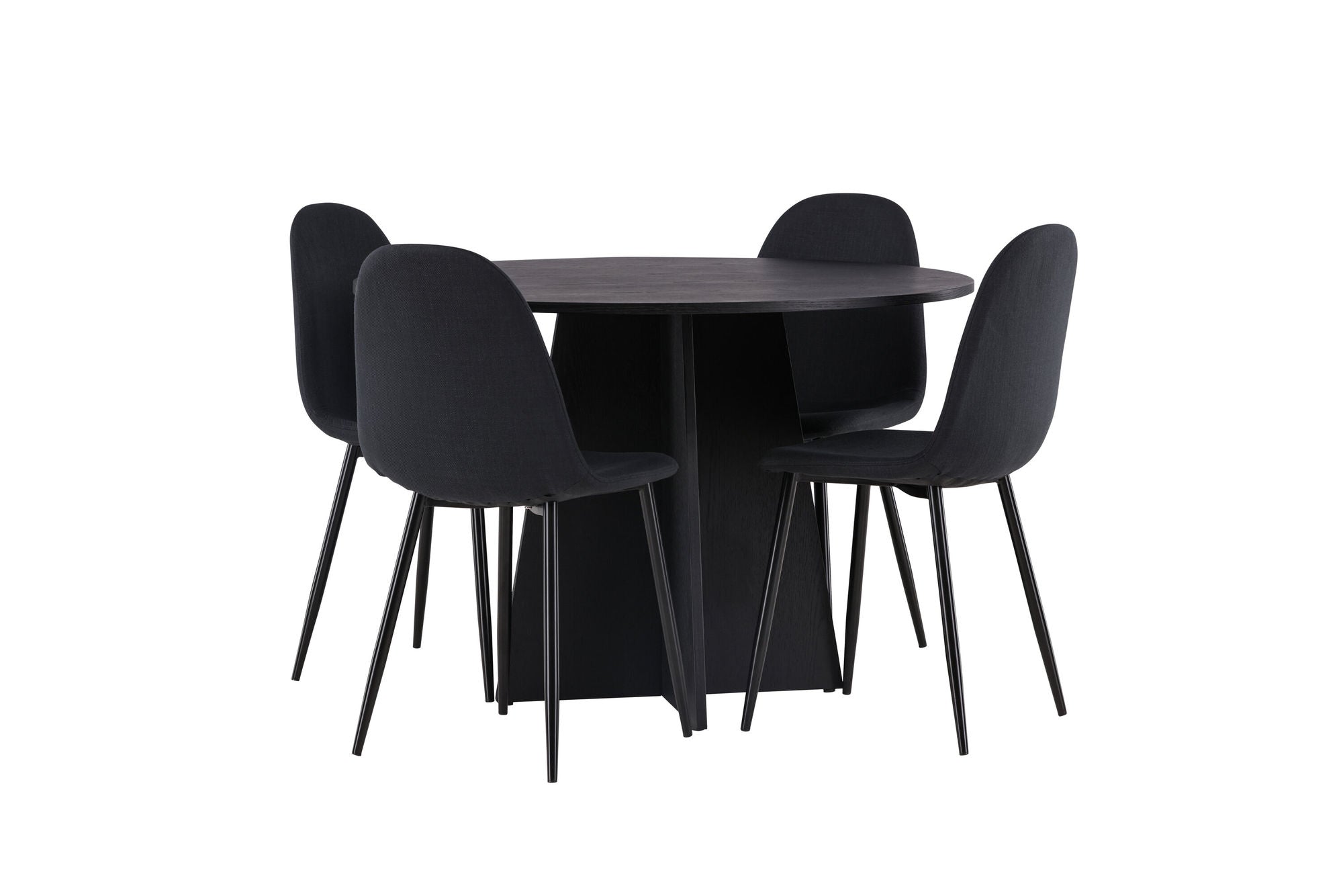 Venture Home Bootcut rund spisebord - Black / Black Fanéer +Polar Spisebordsstol - Black Legs - Black Fabric _4