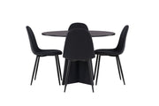 Venture Home Bootcut rund spisebord - Black / Black Fanéer +Polar Spisebordsstol - Black Legs - Black Fabric _4