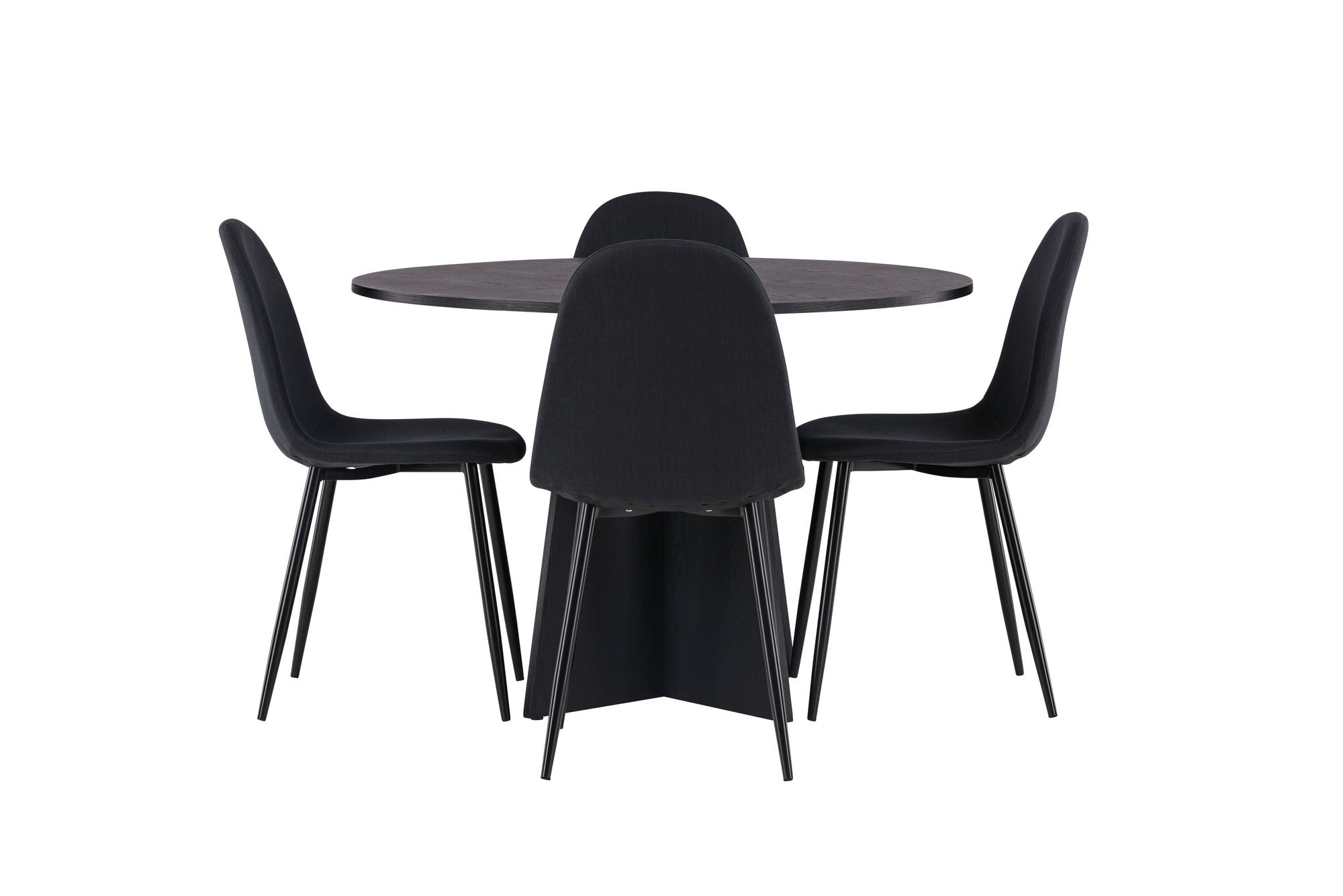 Venture Home Bootcut rund spisebord - Black / Black Fanéer +Polar Spisebordsstol - Black Legs - Black Fabric _4