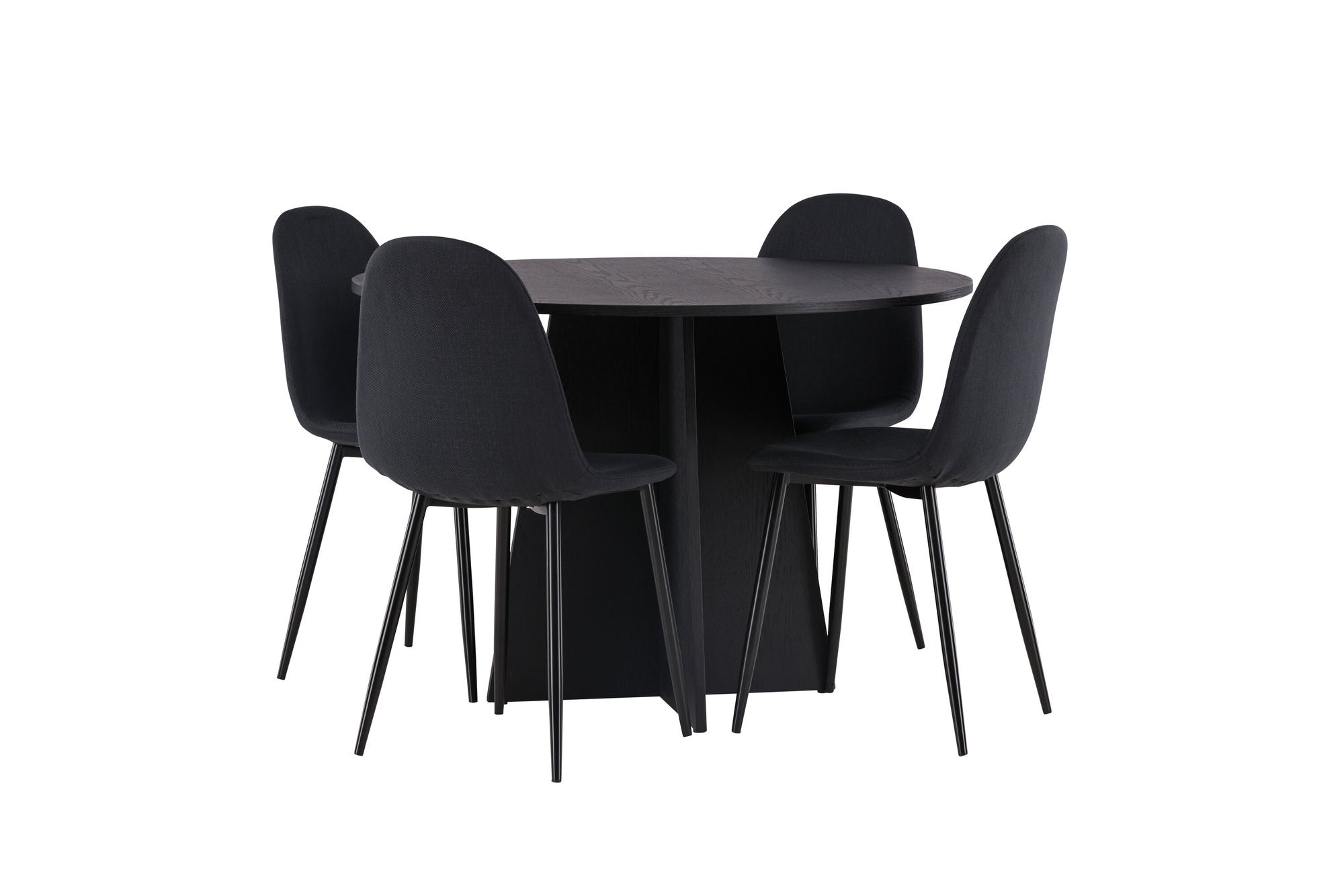 Venture Home Bootcut rund spisebord - Black / Black Fanéer +Polar Spisebordsstol - Black Legs - Black Fabric _4