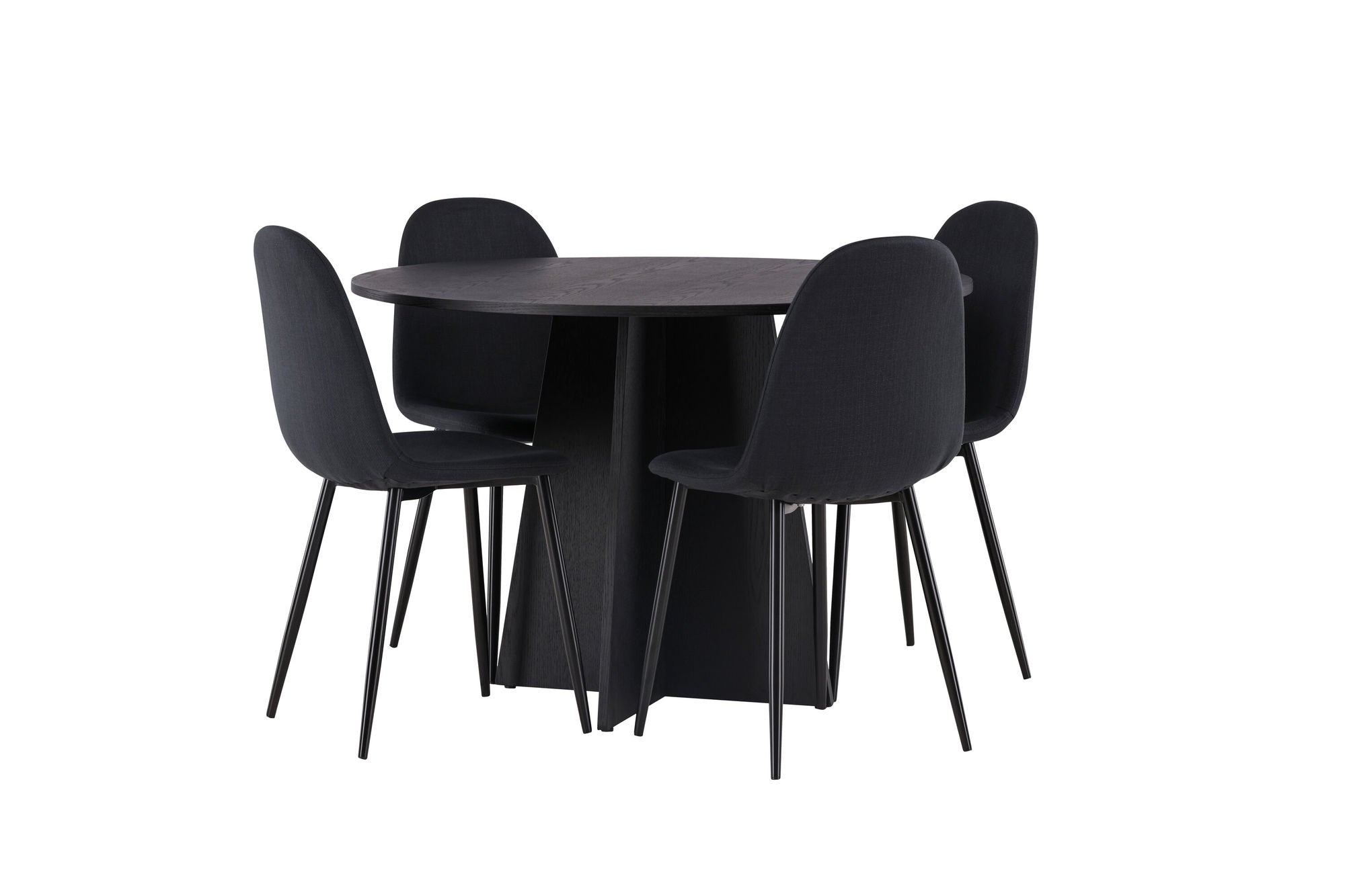 Venture Home Bootcut rund spisebord - Black / Black Fanéer +Polar Spisebordsstol - Black Legs - Black Fabric _4
