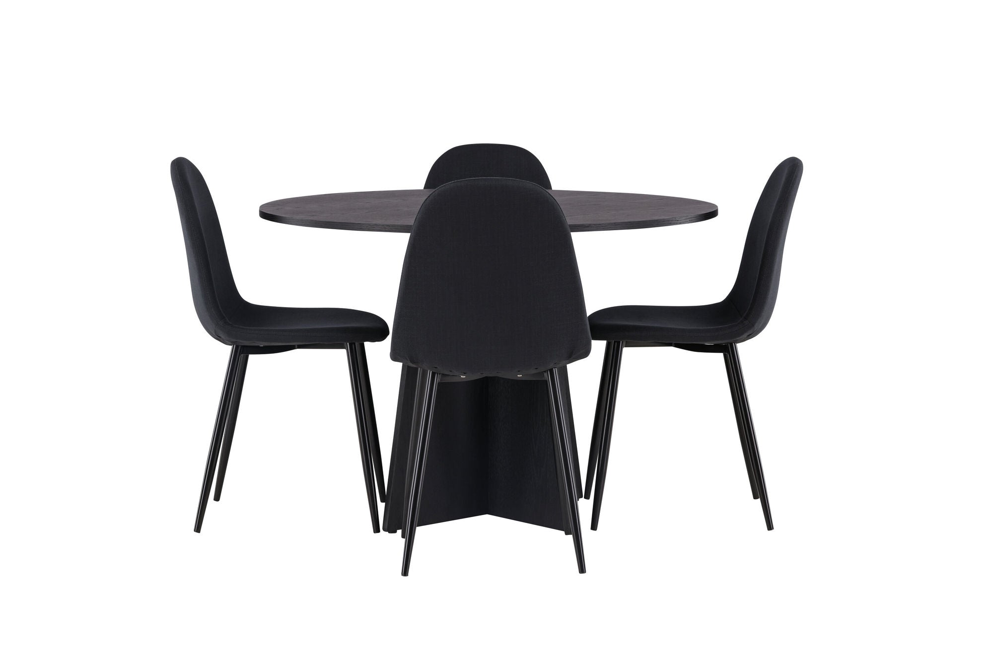 Venture Home Bootcut rund spisebord - Black / Black Fanéer +Polar Spisebordsstol - Black Legs - Black Fabric _4