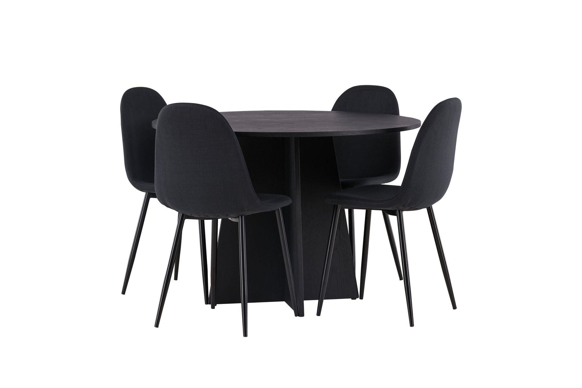Venture Home Bootcut rund spisebord - Black / Black Fanéer +Polar Spisebordsstol - Black Legs - Black Fabric _4