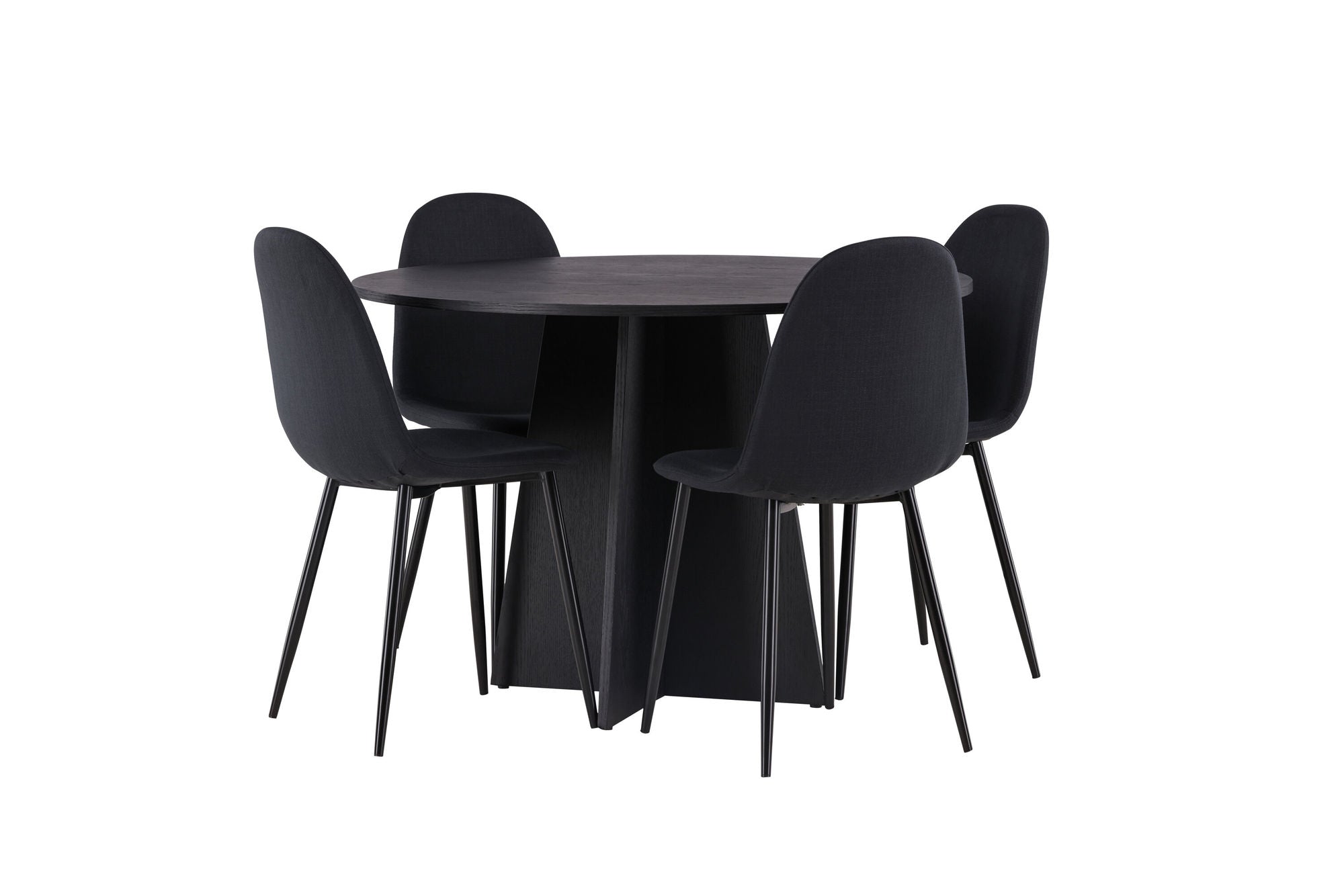 Venture Home Bootcut rund spisebord - Black / Black Fanéer +Polar Spisebordsstol - Black Legs - Black Fabric _4