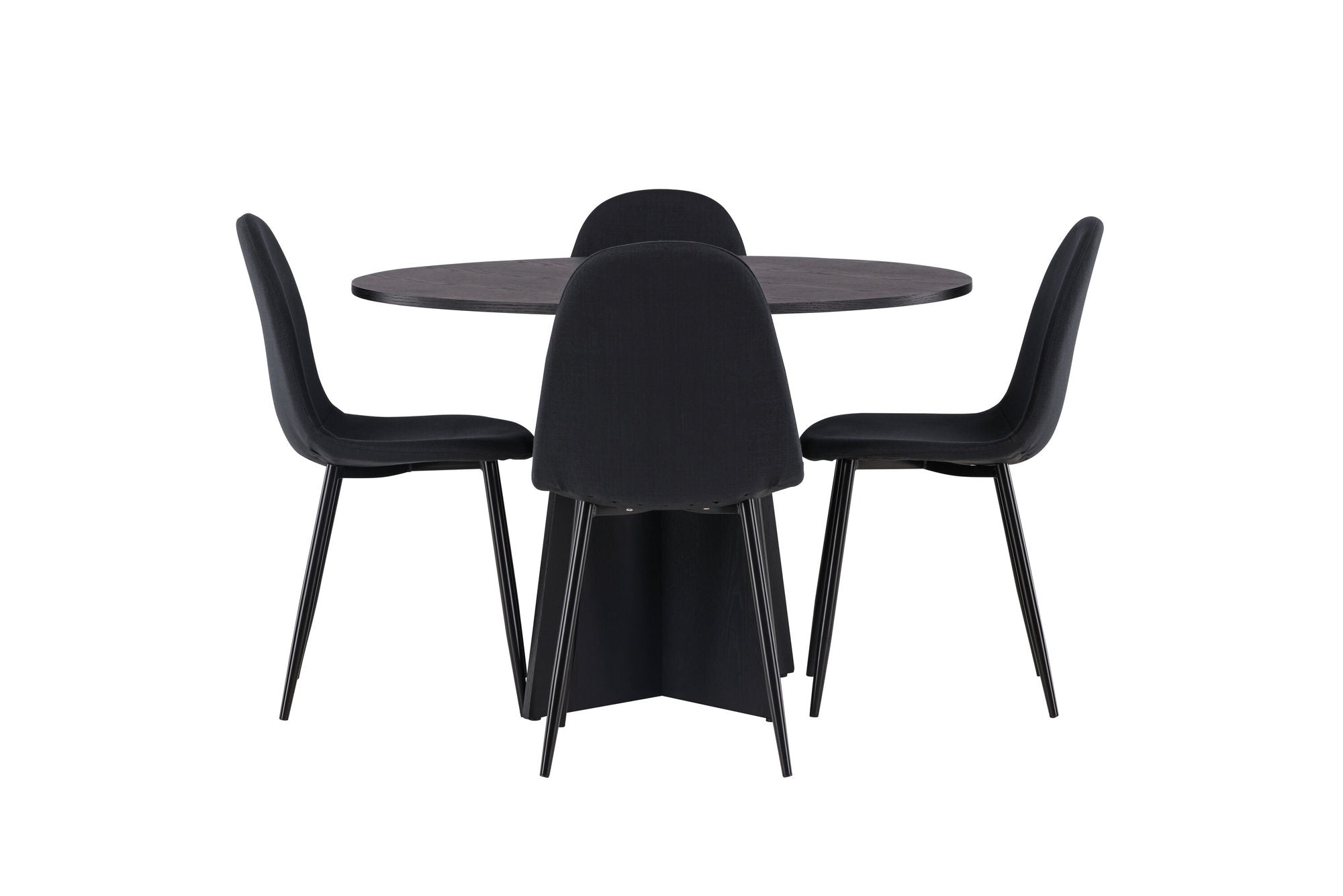 Venture Home Bootcut rund spisebord - Black / Black Fanéer +Polar Spisebordsstol - Black Legs - Black Fabric _4