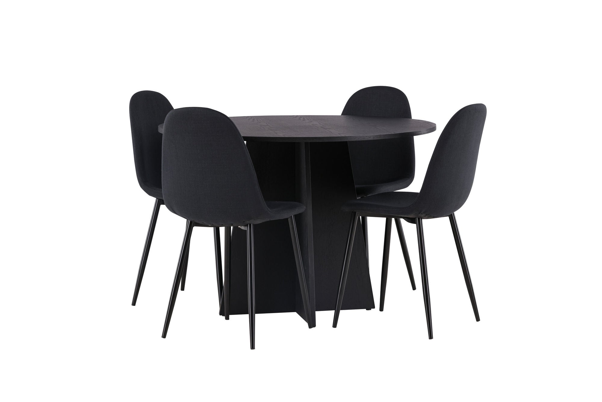 Venture Home Bootcut rund spisebord - Black / Black Fanéer +Polar Spisebordsstol - Black Legs - Black Fabric _4