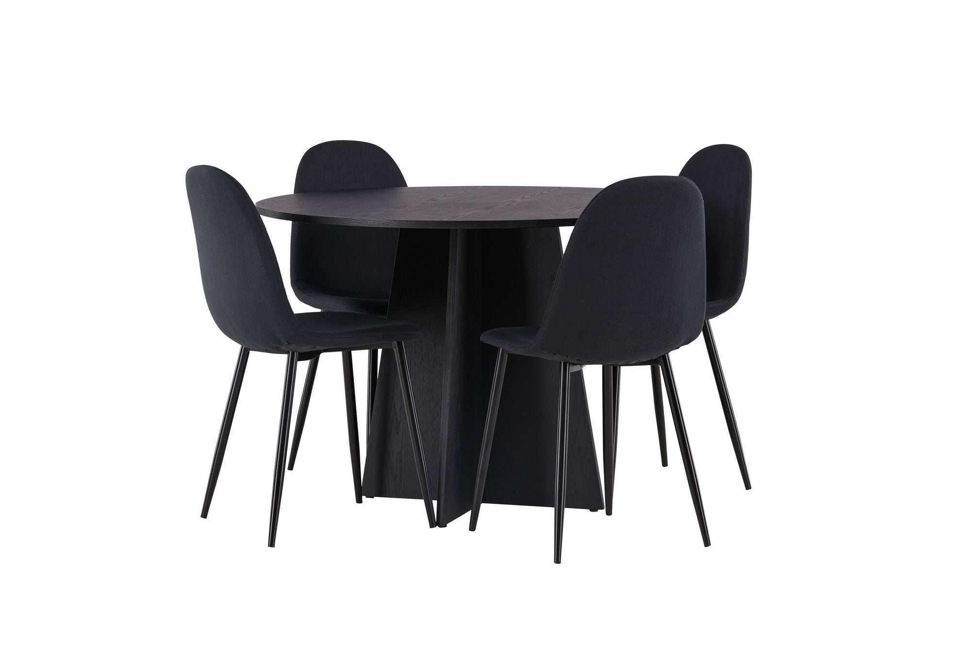 Venture Home Bootcut rund spisebord - Black / Black Fanéer +Polar Spisebordsstol - Black Legs - Black Fabric _4