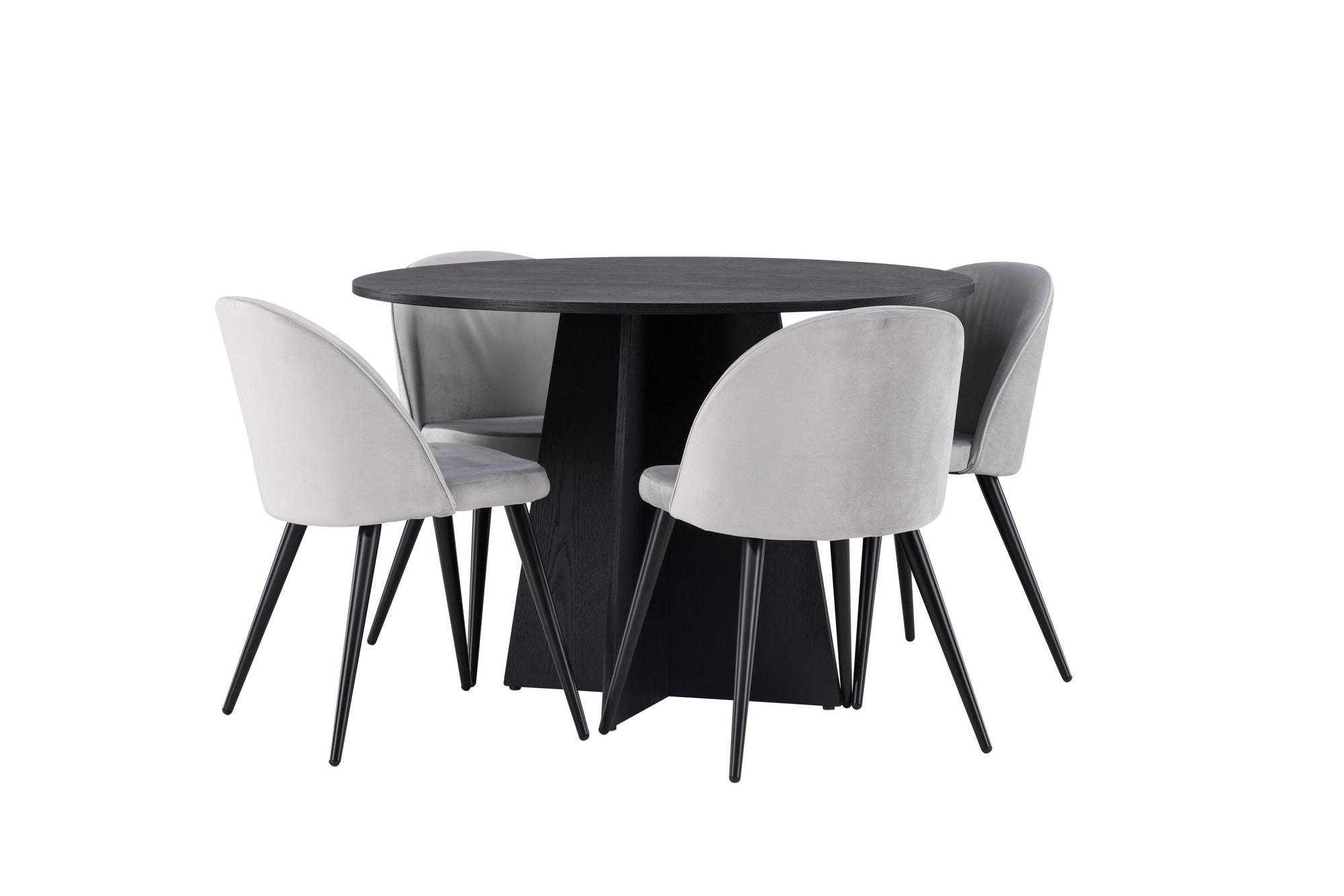 Venture Home Bootcut rund spisebord - Black / Black Fanéer +Velvet Spisebordsstol - Light Grey / Black _4