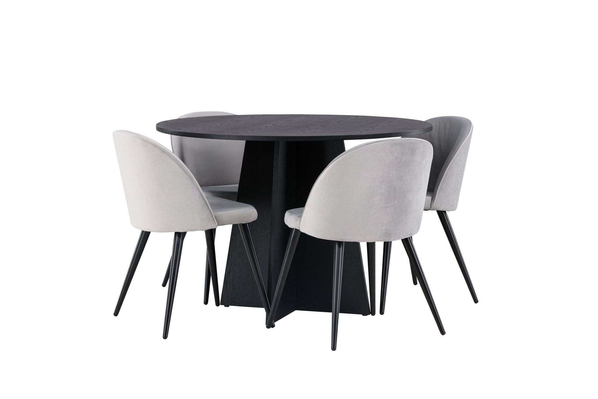 Venture Home Bootcut rund spisebord - Black / Black Fanéer +Velvet Spisebordsstol - Light Grey / Black _4