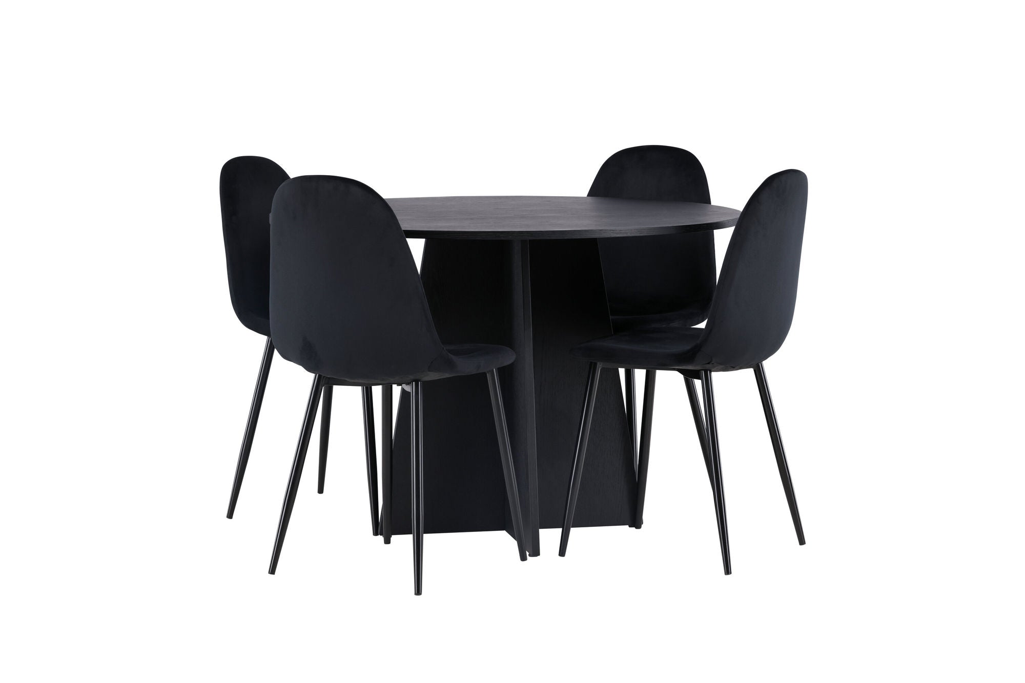Venture Home Bootcut rund spisebord - Black / Black Fanéer +Polar Spisebordsstol - Black legs / Black Velvet _4