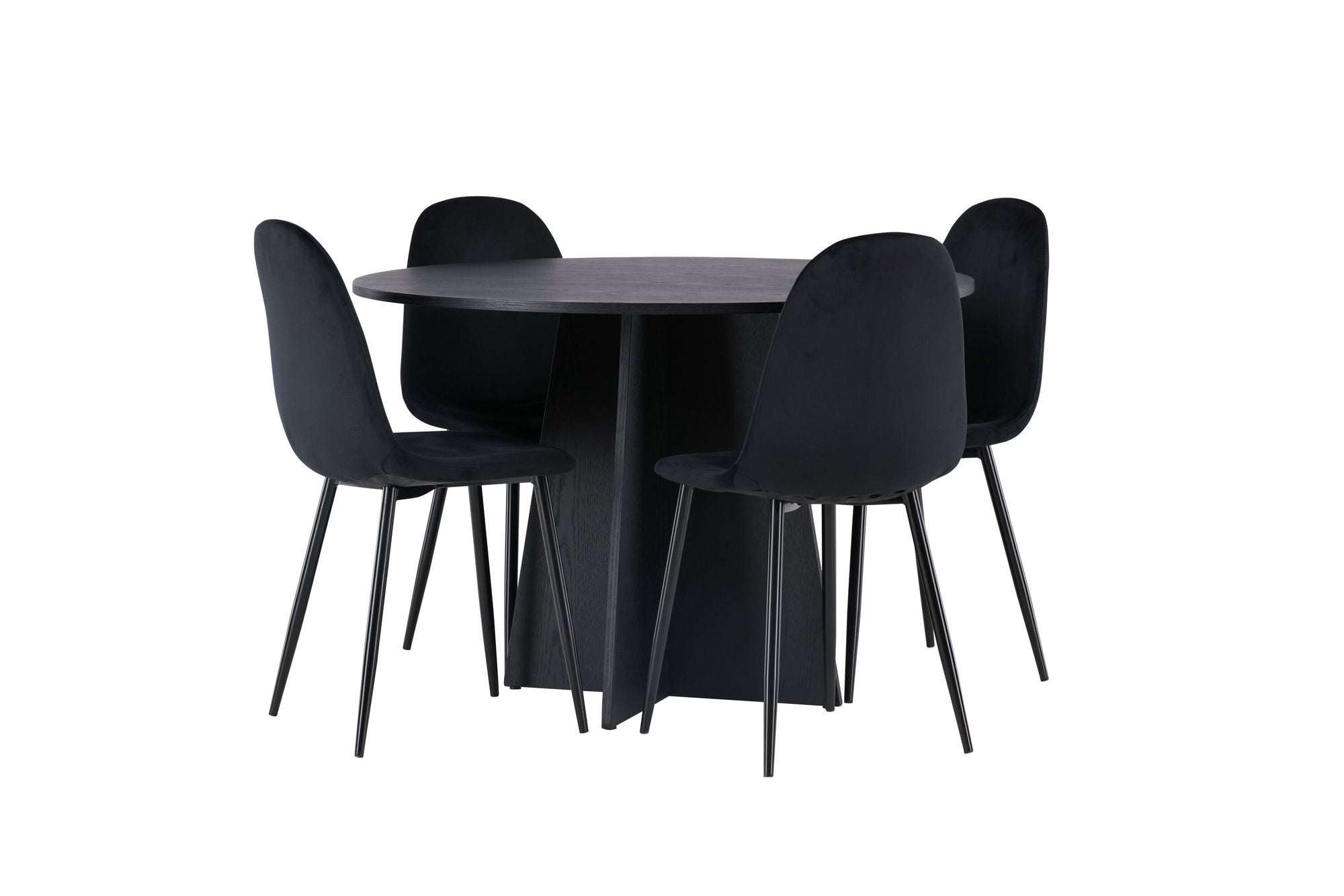 Venture Home Bootcut rund spisebord - Black / Black Fanéer +Polar Spisebordsstol - Black legs / Black Velvet _4
