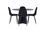 Venture Home Bootcut rund spisebord - Black / Black Fanéer +Polar Spisebordsstol - Black legs / Black Velvet _4