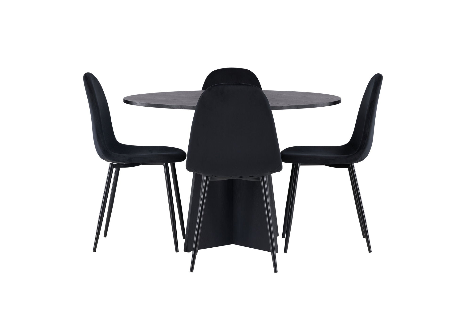 Venture Home Bootcut rund spisebord - Black / Black Fanéer +Polar Spisebordsstol - Black legs / Black Velvet _4